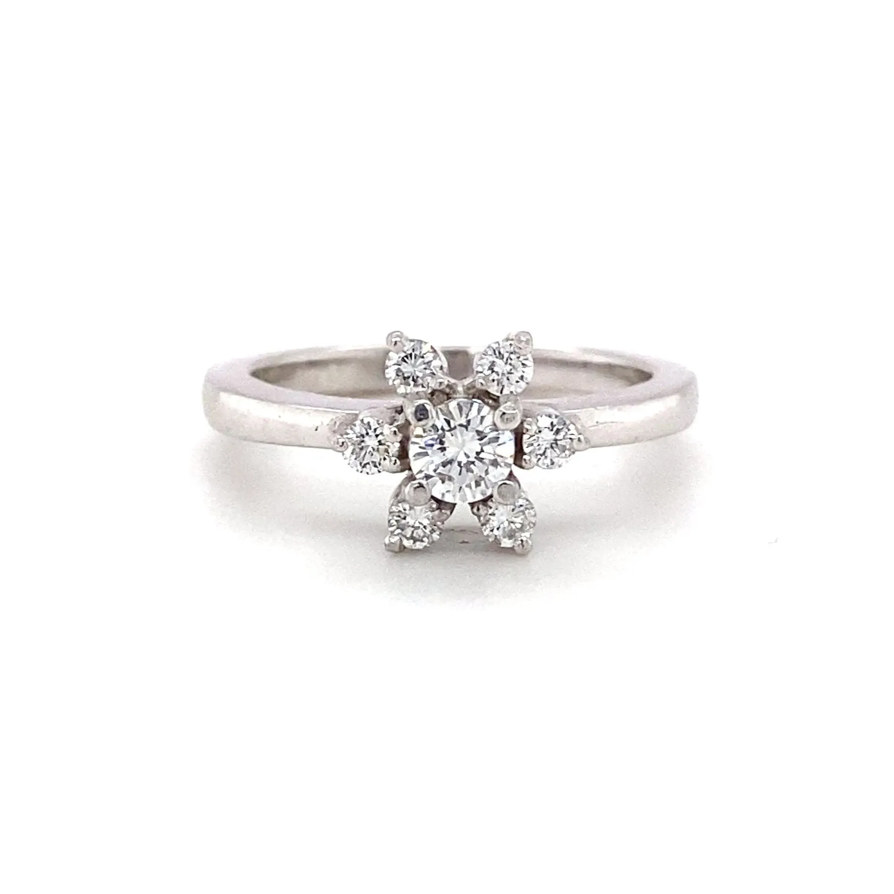 Platinum 6 Petal Floral Motif Ring