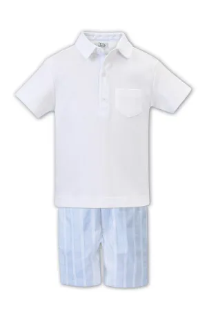 "Jacob" White & Blue Striped Shorts & Polo Shirt
