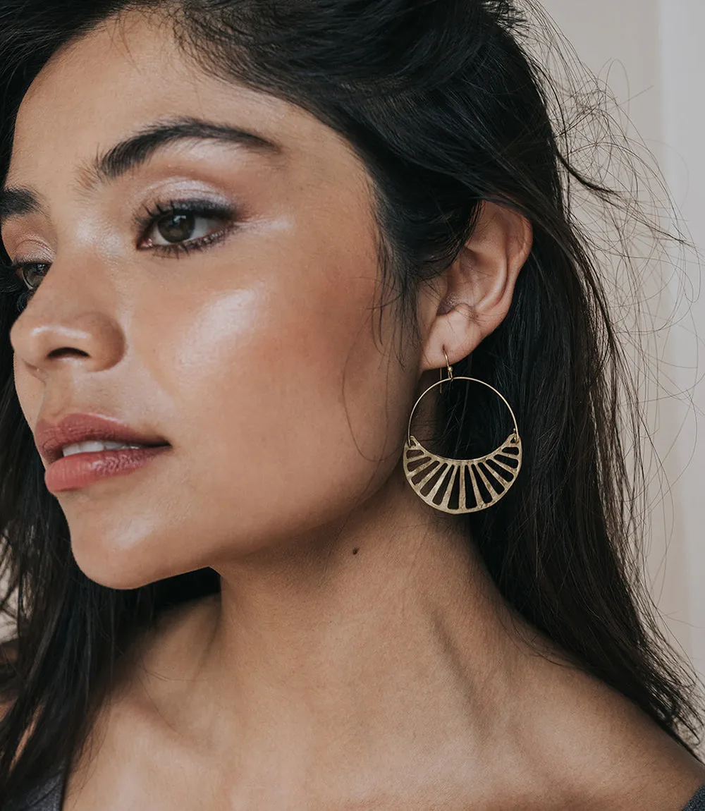 Rajani Gold Hoop Earrings - Crescent Disc by Matr Boomie