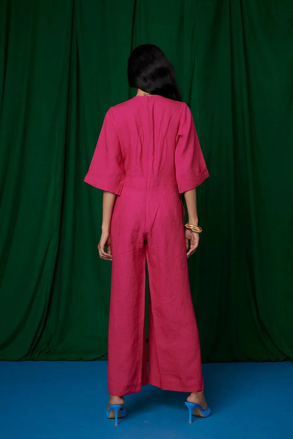 Rani Linen Pleated Wrap Jumpsuit