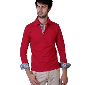 Red Paisley Mens Slim Fit Polo Shirts - 100% Soft Cotton - Tailored Comfortable Fit