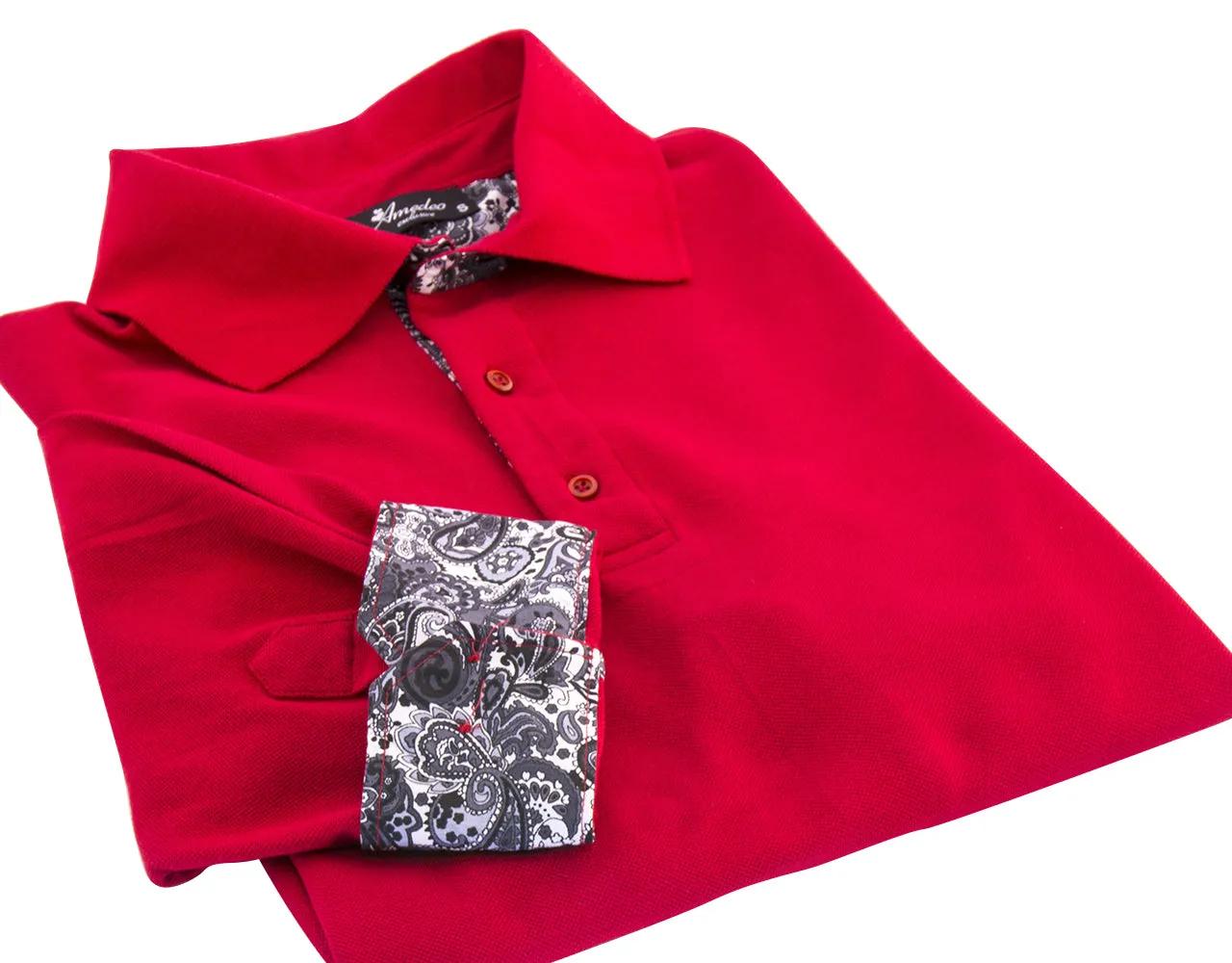 Red Paisley Mens Slim Fit Polo Shirts - 100% Soft Cotton - Tailored Comfortable Fit