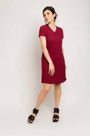 Reversible V-neck Sunburst Dress | Burgundy
