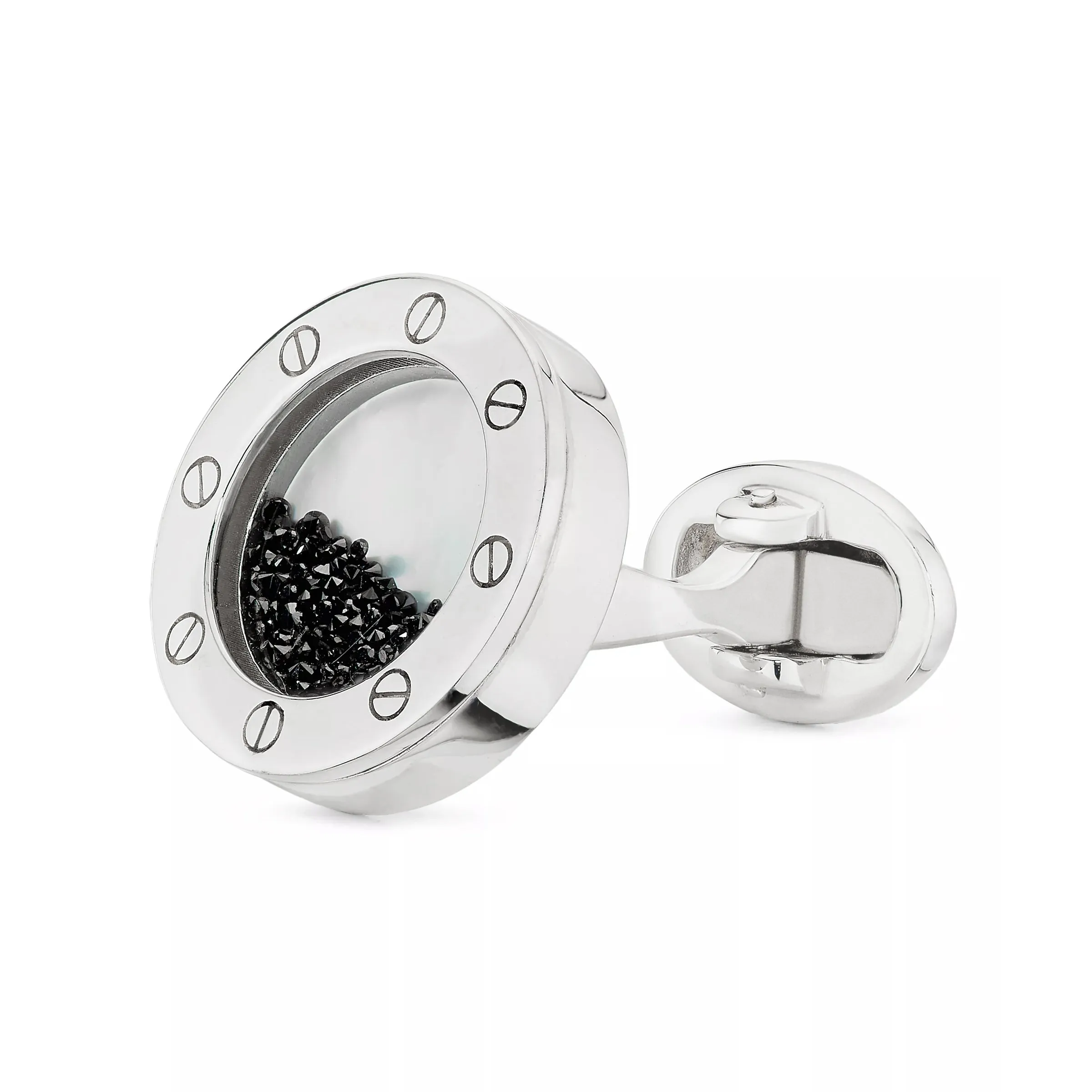 Rivet Edge Scattered Black Diamond Sterling Cufflinks