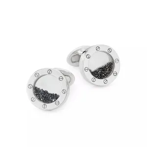 Rivet Edge Scattered Black Diamond Sterling Cufflinks