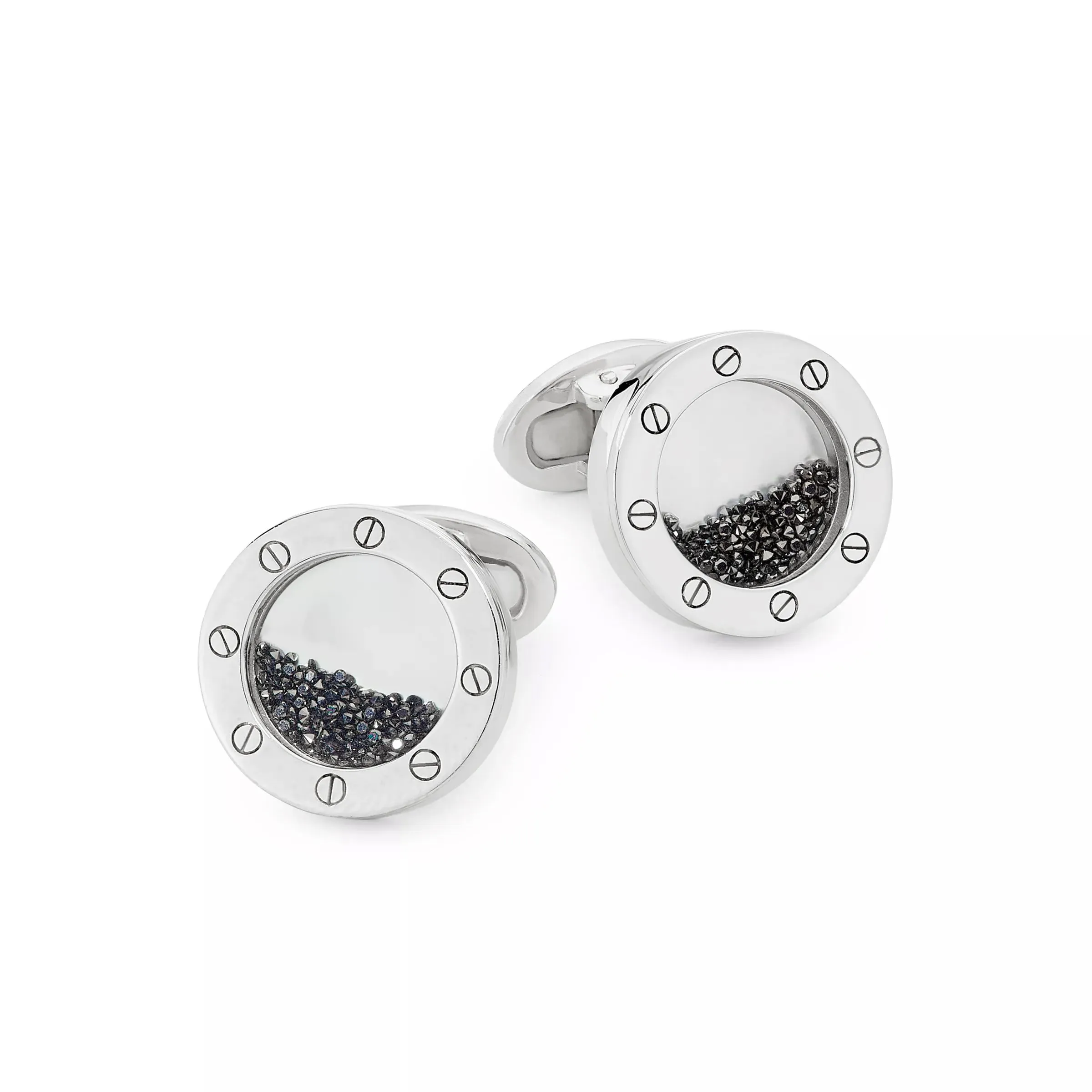 Rivet Edge Scattered Black Diamond Sterling Cufflinks