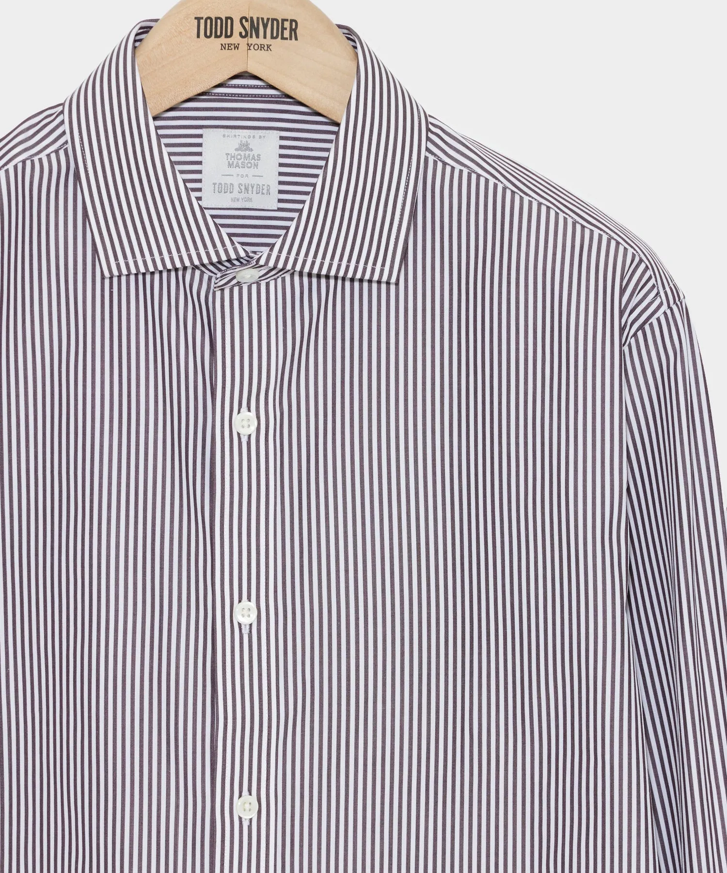 Spread Collar Poplin Dress Shirt in Brown Banker Stripe