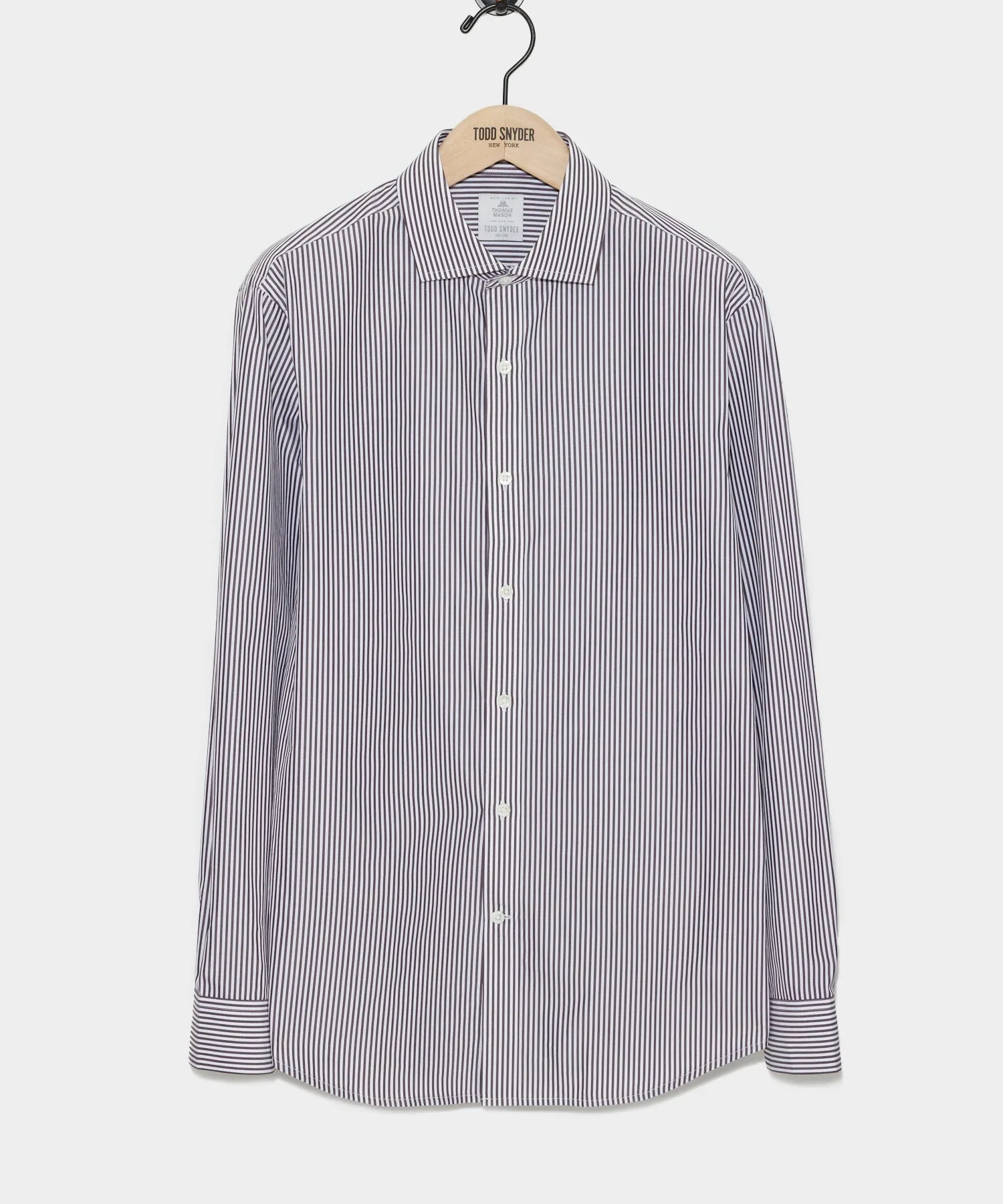 Spread Collar Poplin Dress Shirt in Brown Banker Stripe