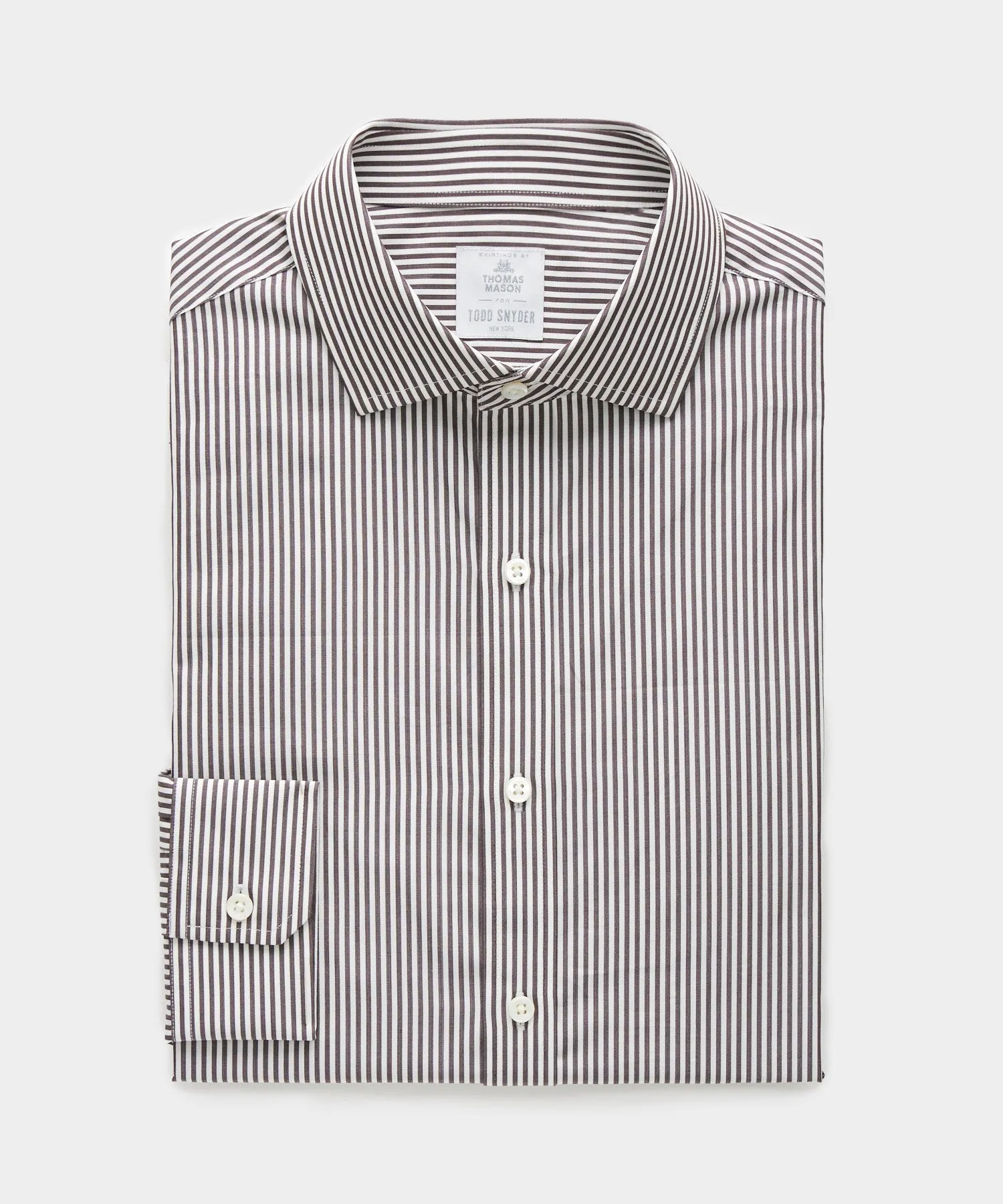 Spread Collar Poplin Dress Shirt in Brown Banker Stripe