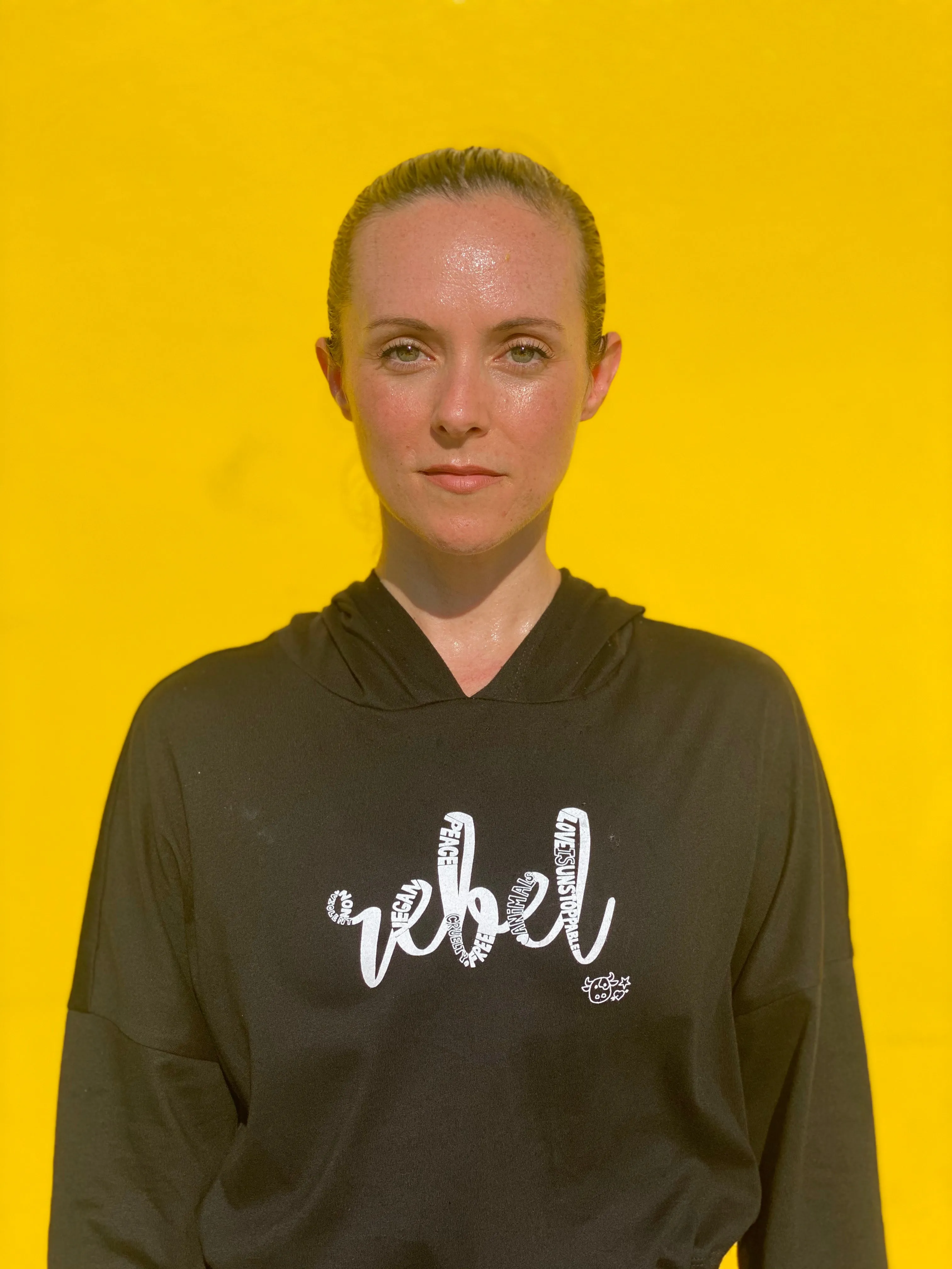 (S/S 2020) Rebel lightweight cinched cropped hoodie in BLACK