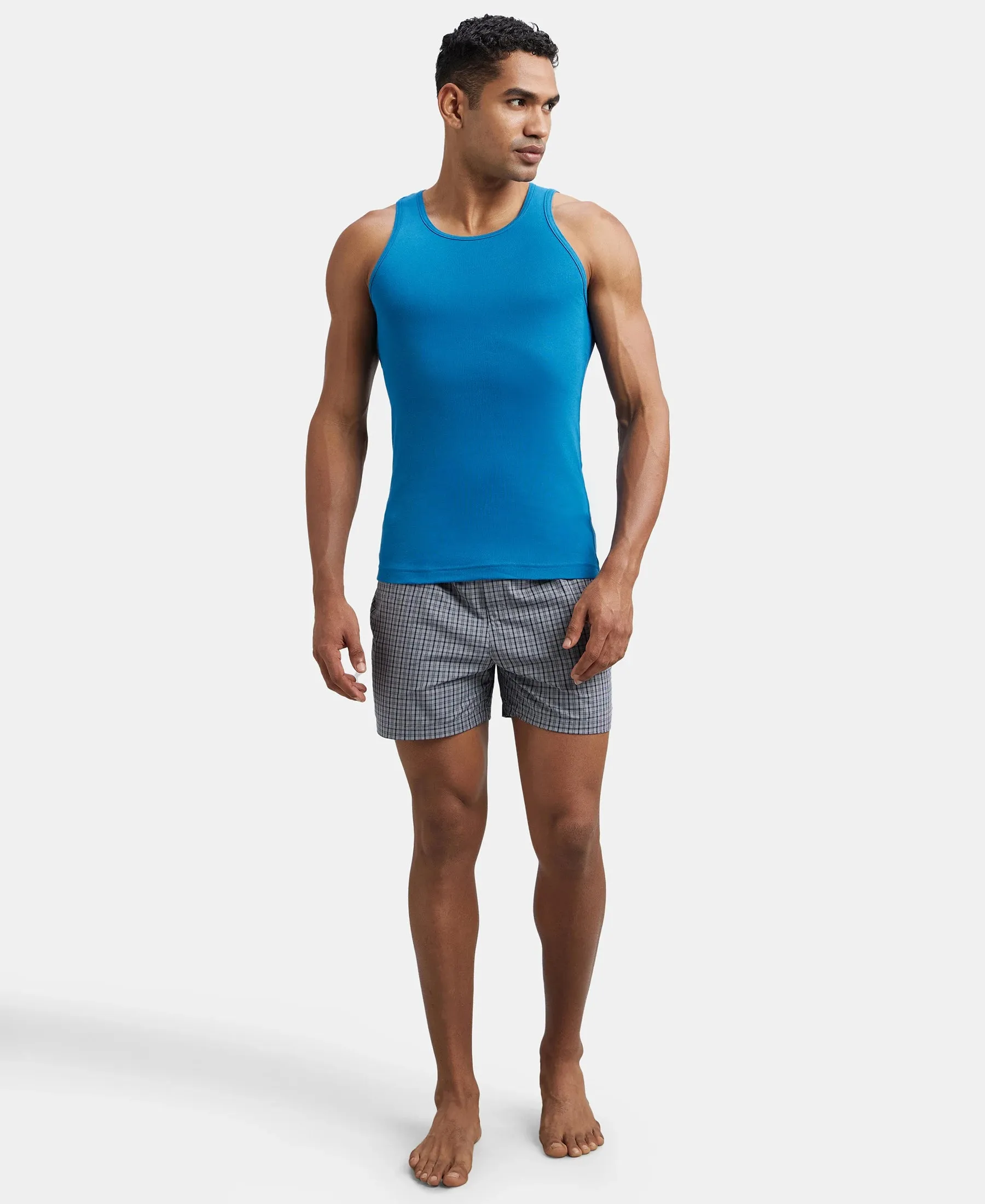 Super Combed Cotton Rib Round Neck Sleeveless Vest - Blue Saphire