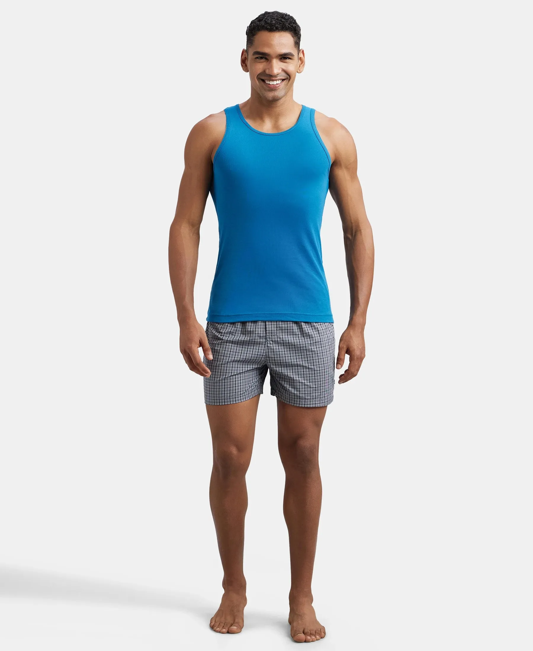 Super Combed Cotton Rib Round Neck Sleeveless Vest - Blue Saphire