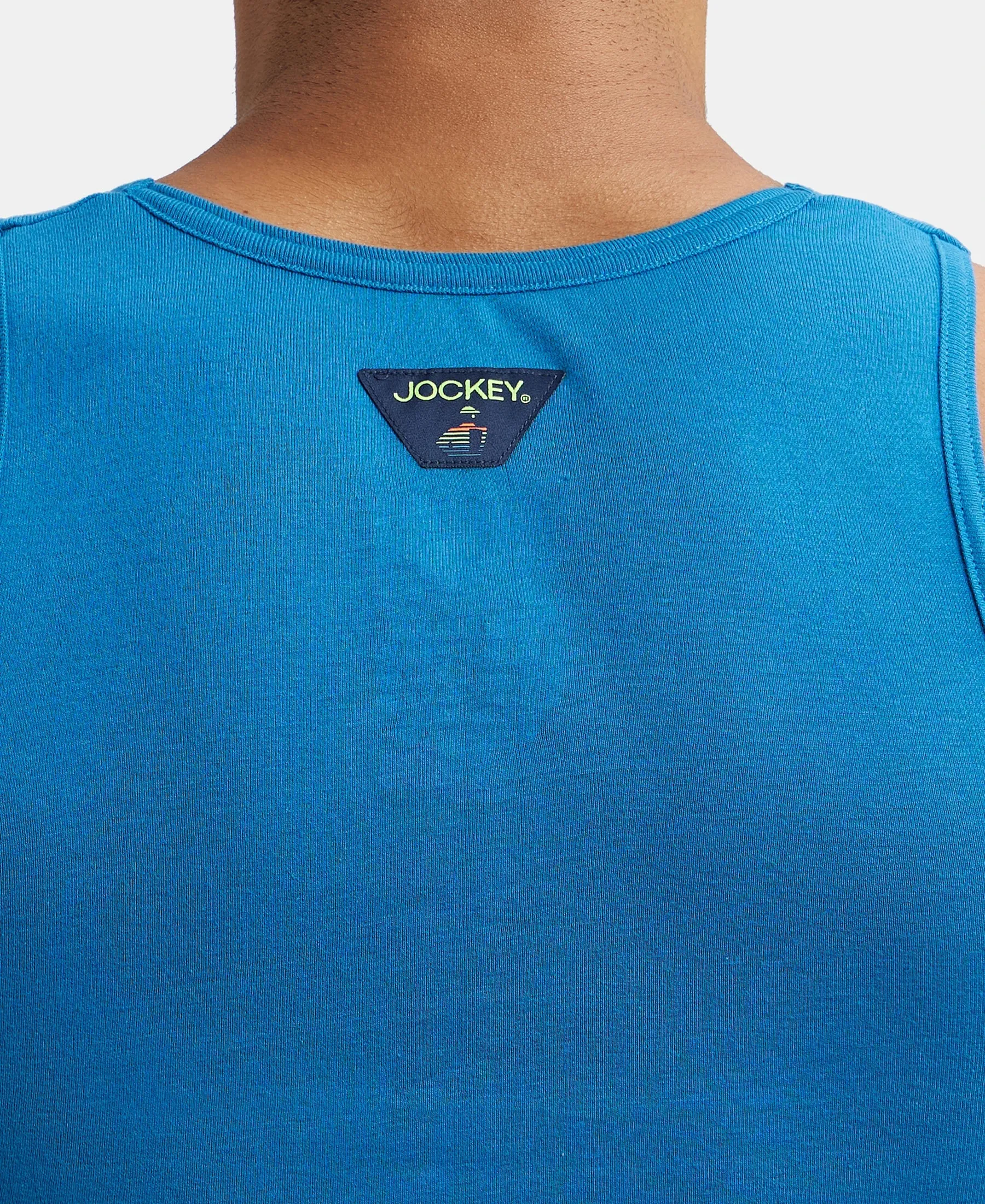 Super Combed Cotton Rib Round Neck Sleeveless Vest - Blue Saphire