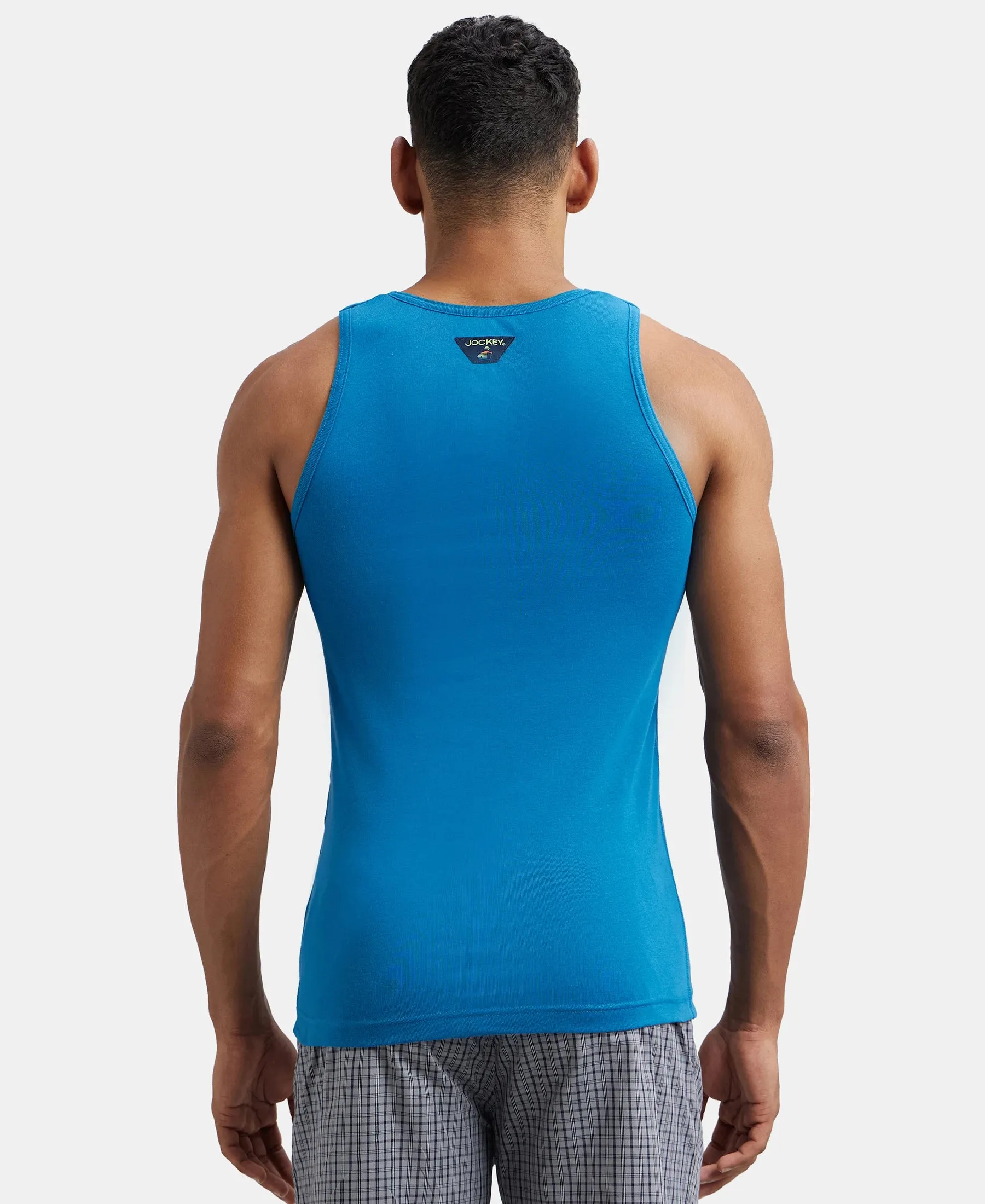 Super Combed Cotton Rib Round Neck Sleeveless Vest - Blue Saphire