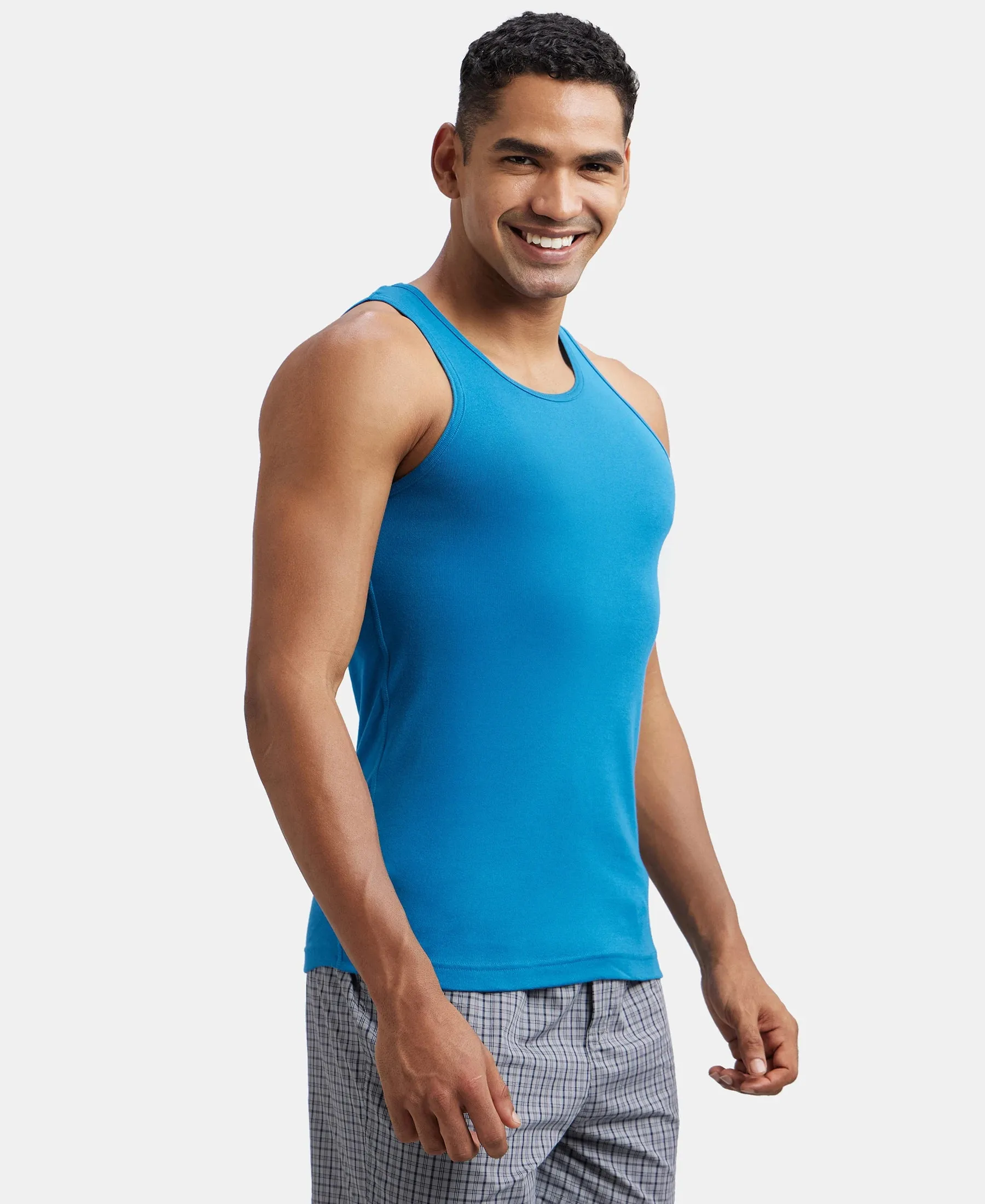 Super Combed Cotton Rib Round Neck Sleeveless Vest - Blue Saphire