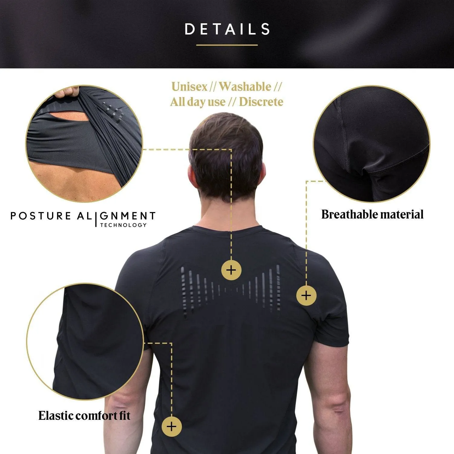 Swedish Posture Posture Reminder T-Shirt - Black Medium - For Men's