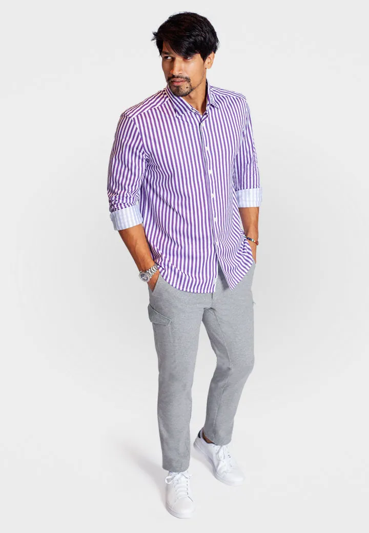 The Go Big Stripe Long Sleeve Tech Shirt - Grape