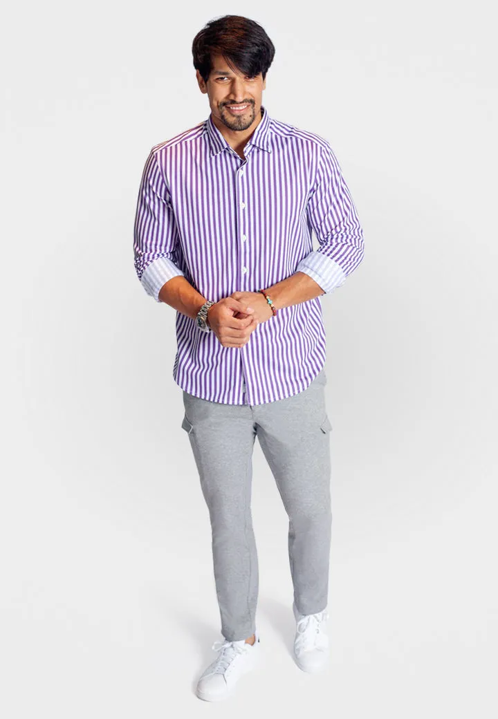 The Go Big Stripe Long Sleeve Tech Shirt - Grape