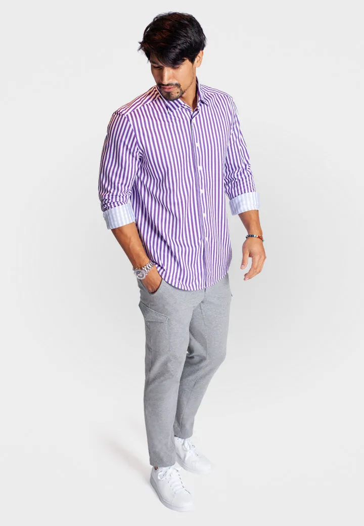 The Go Big Stripe Long Sleeve Tech Shirt - Grape