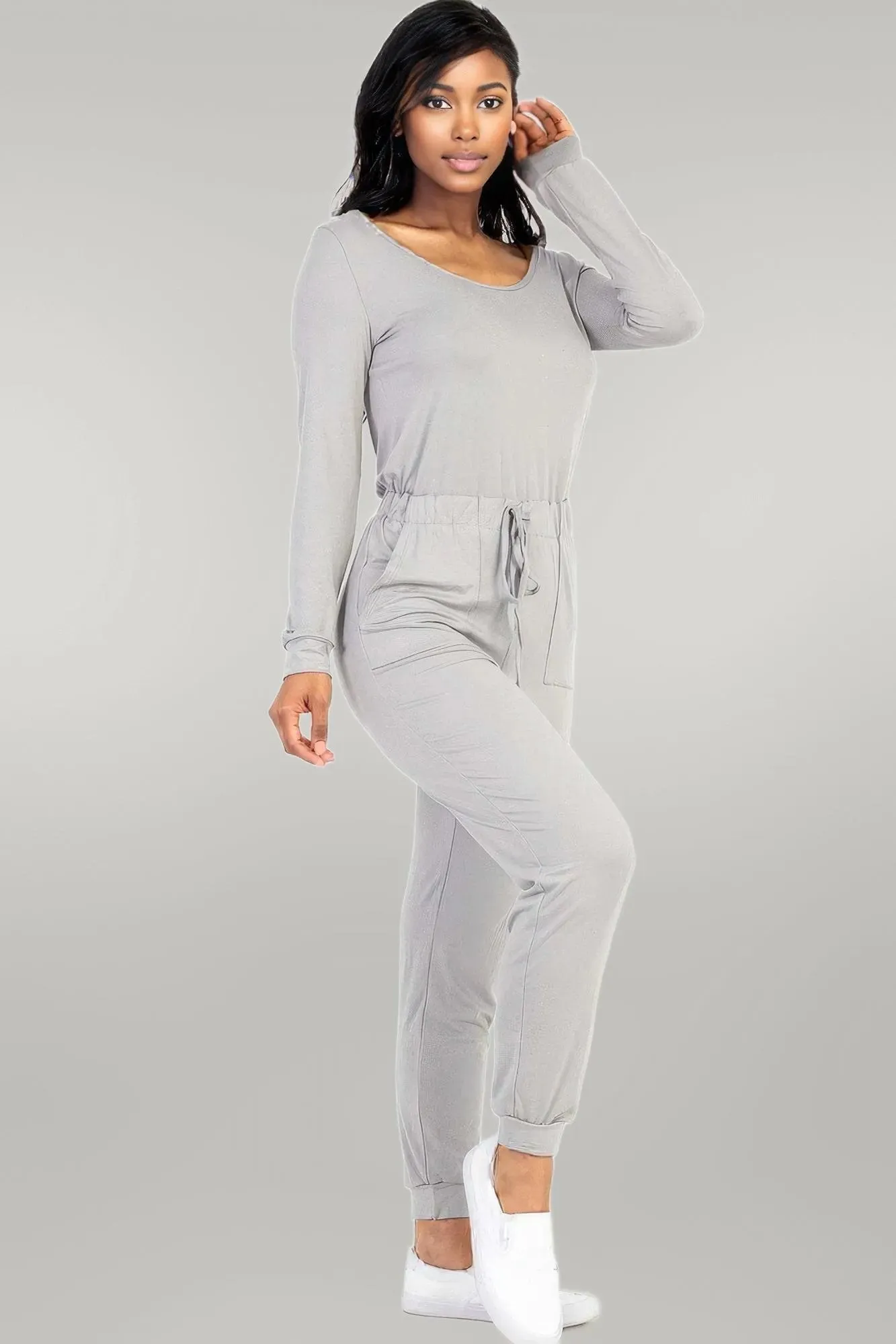 Tie Waist Long Sleeve Jumpsuit