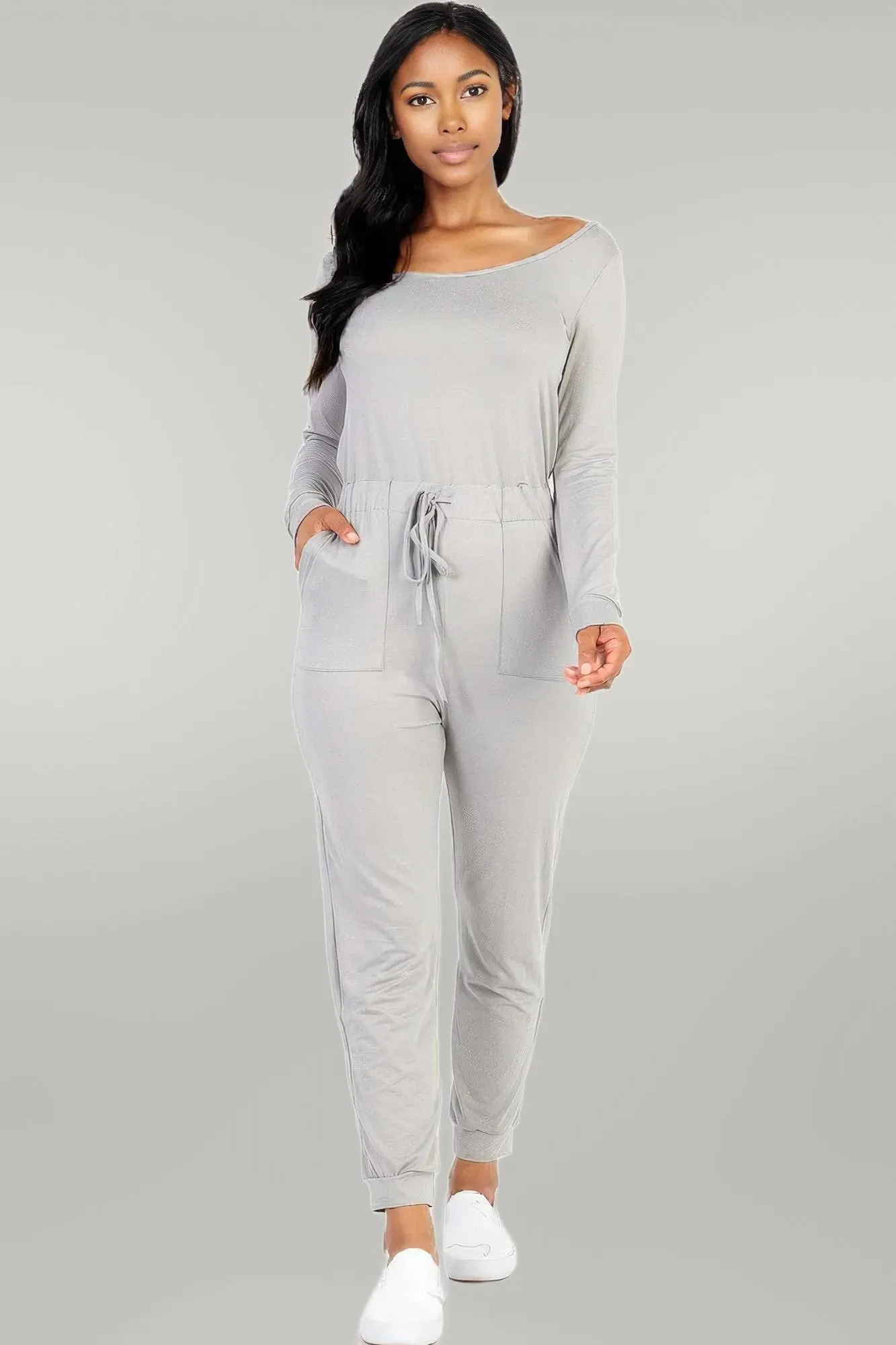 Tie Waist Long Sleeve Jumpsuit