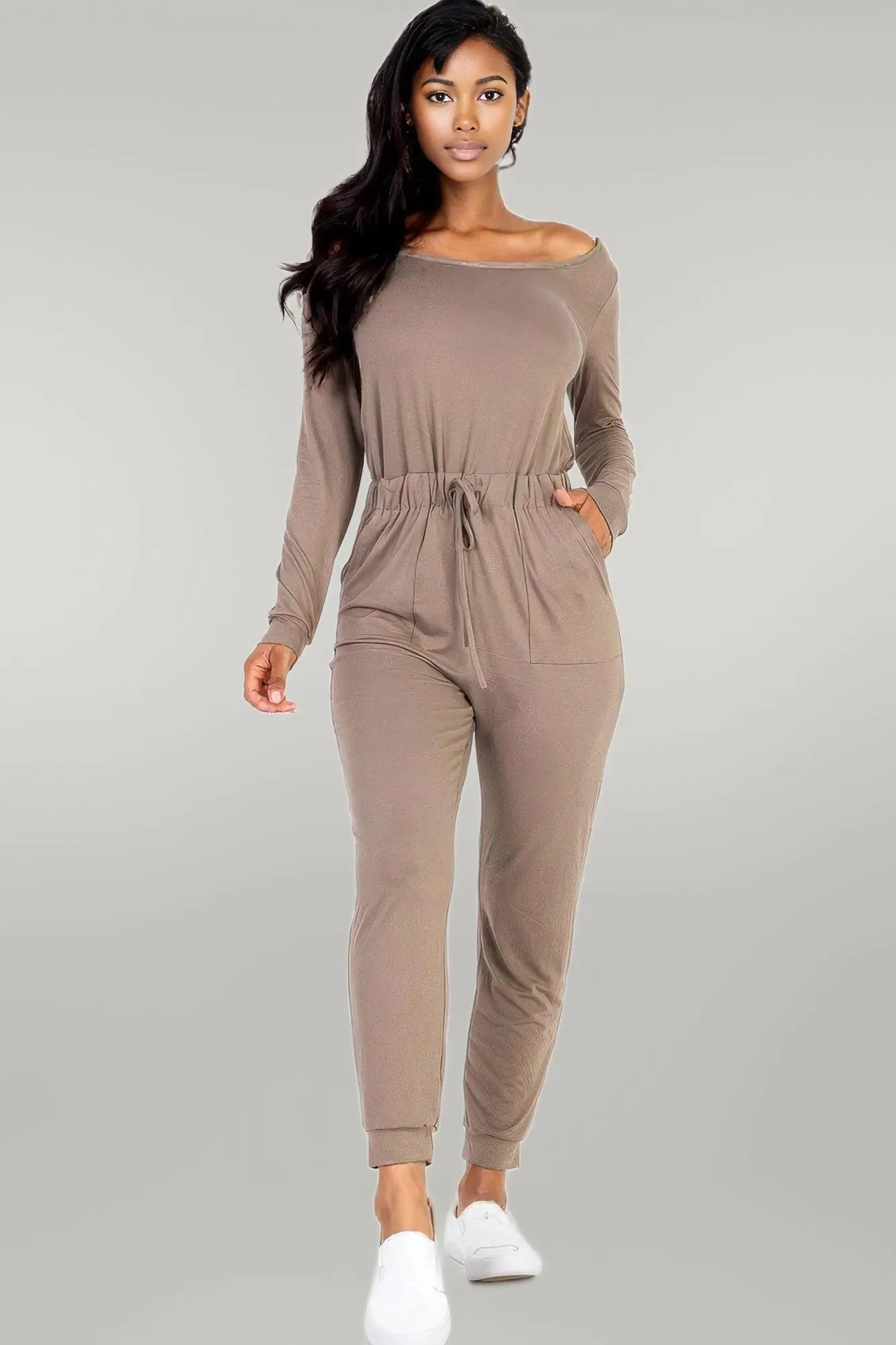 Tie Waist Long Sleeve Jumpsuit