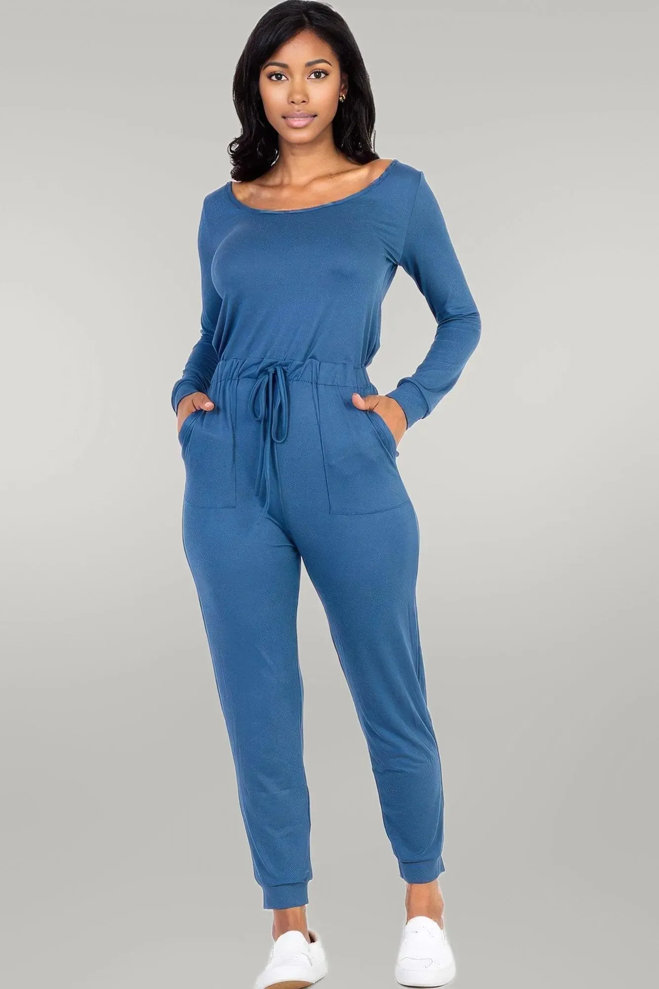 Tie Waist Long Sleeve Jumpsuit