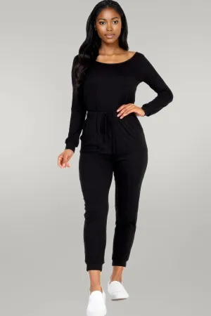 Tie Waist Long Sleeve Jumpsuit