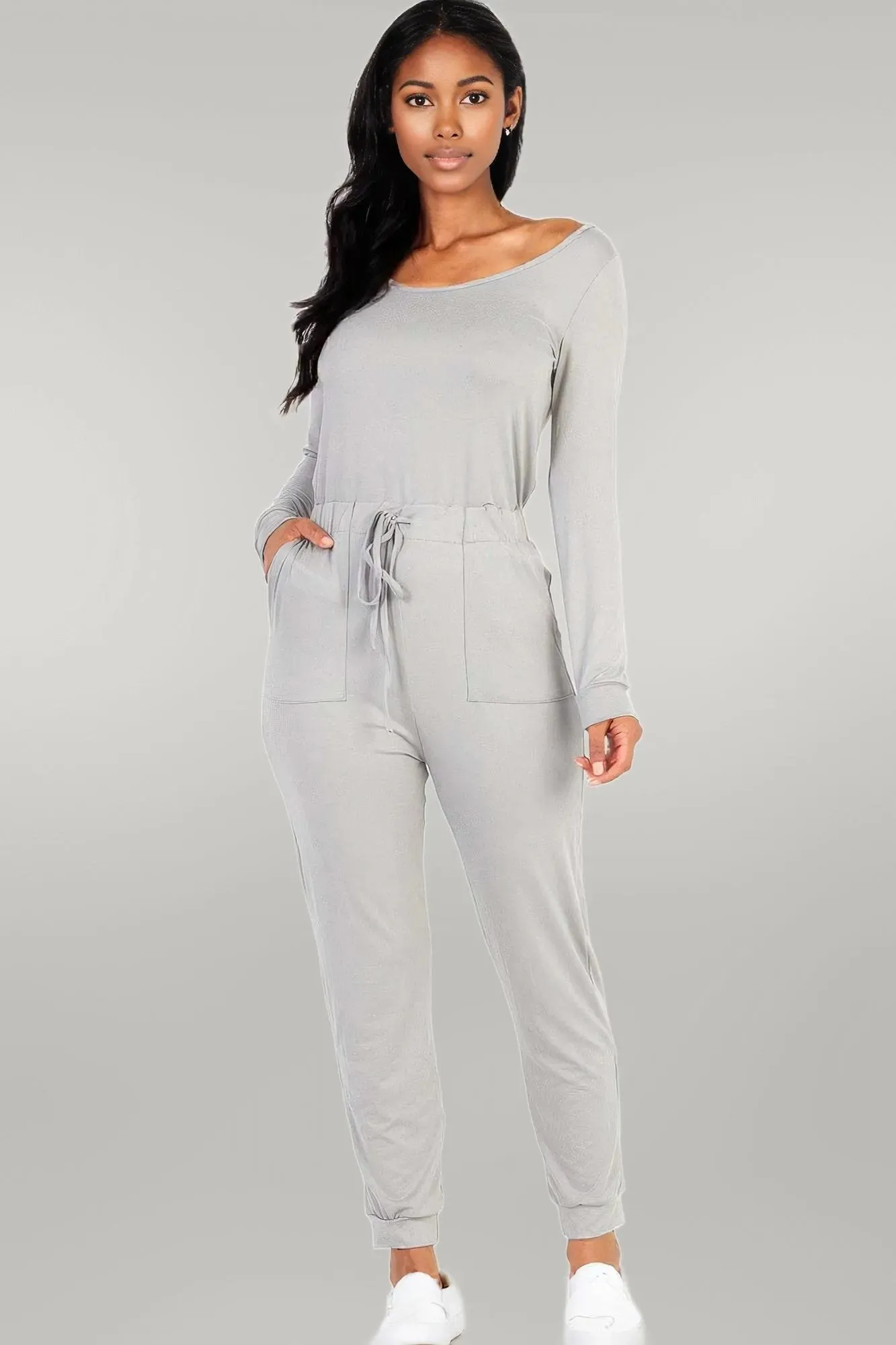 Tie Waist Long Sleeve Jumpsuit