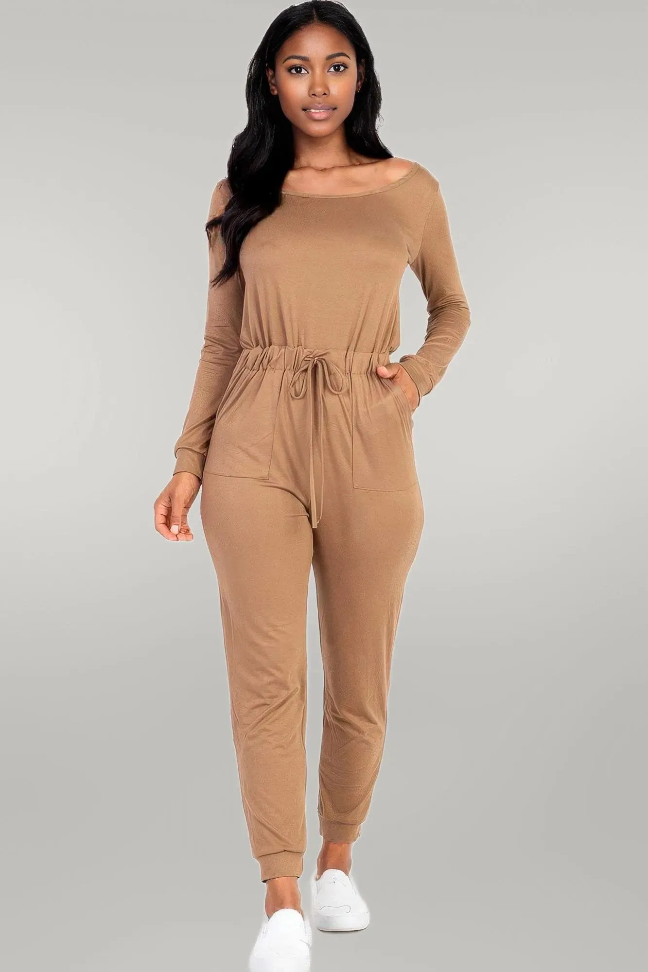 Tie Waist Long Sleeve Jumpsuit