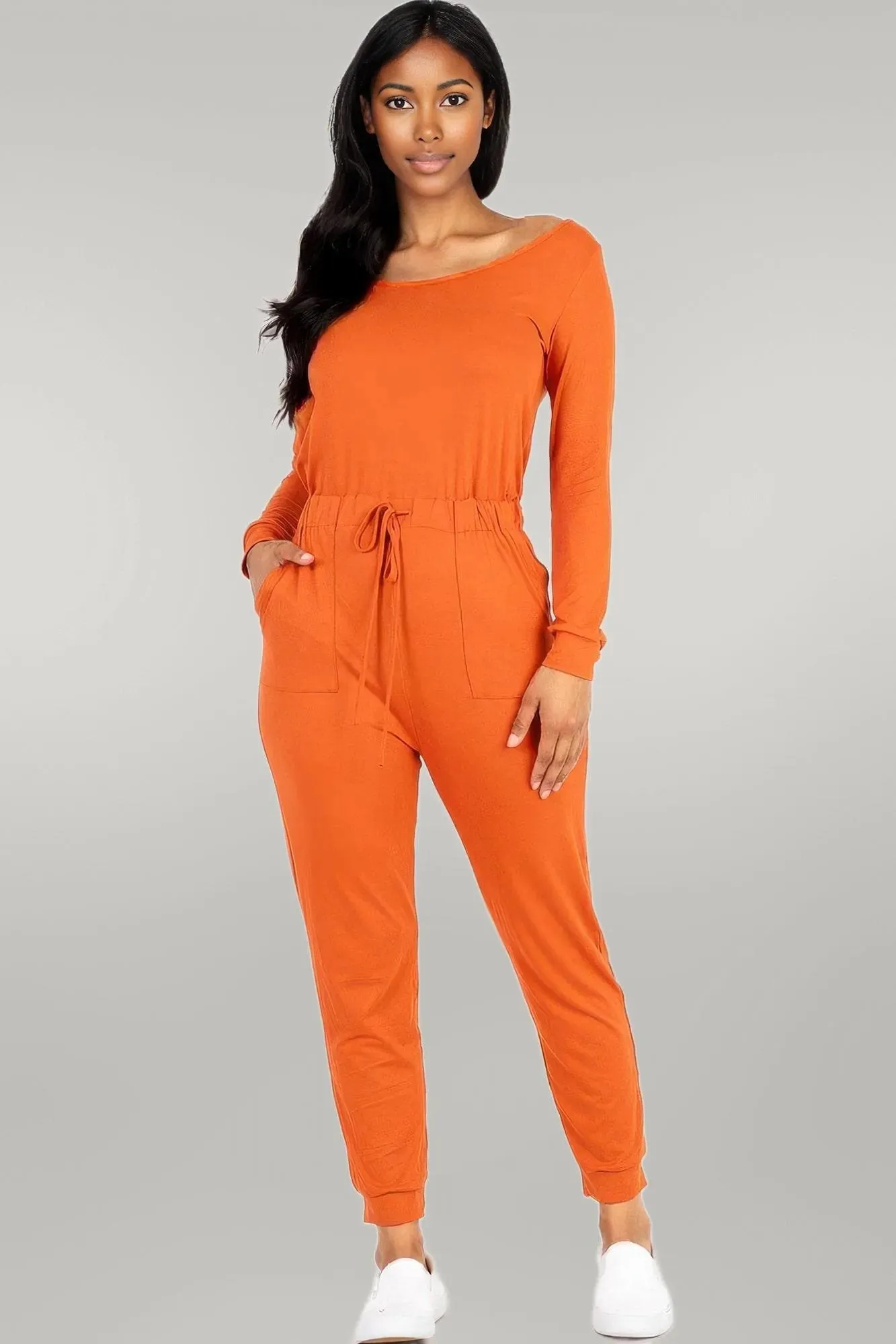 Tie Waist Long Sleeve Jumpsuit