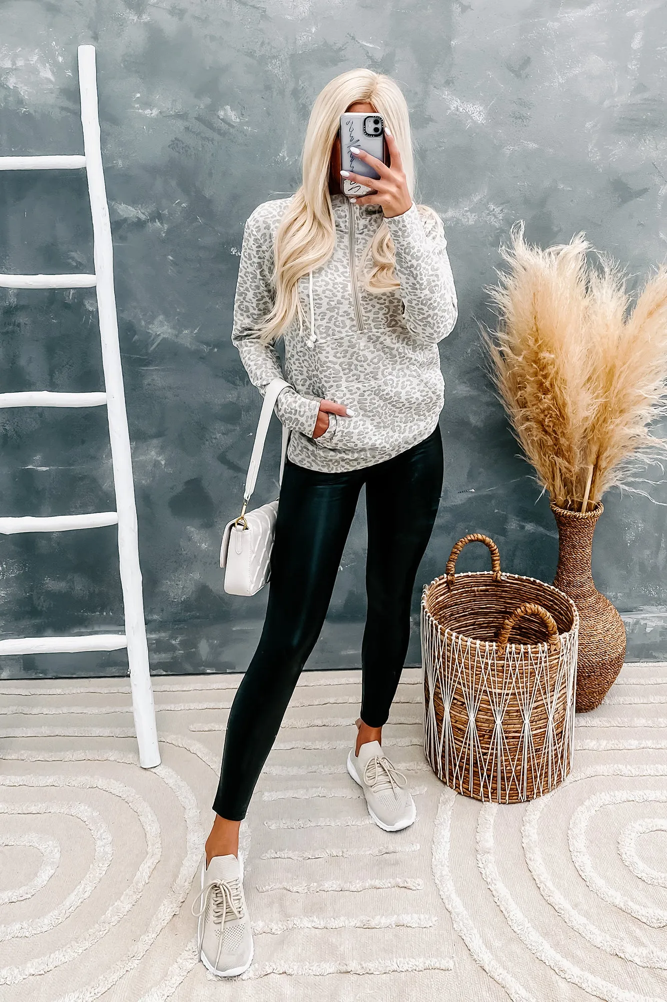 Travel Often Leopard Half-Zip Hoodie (Oatmeal)