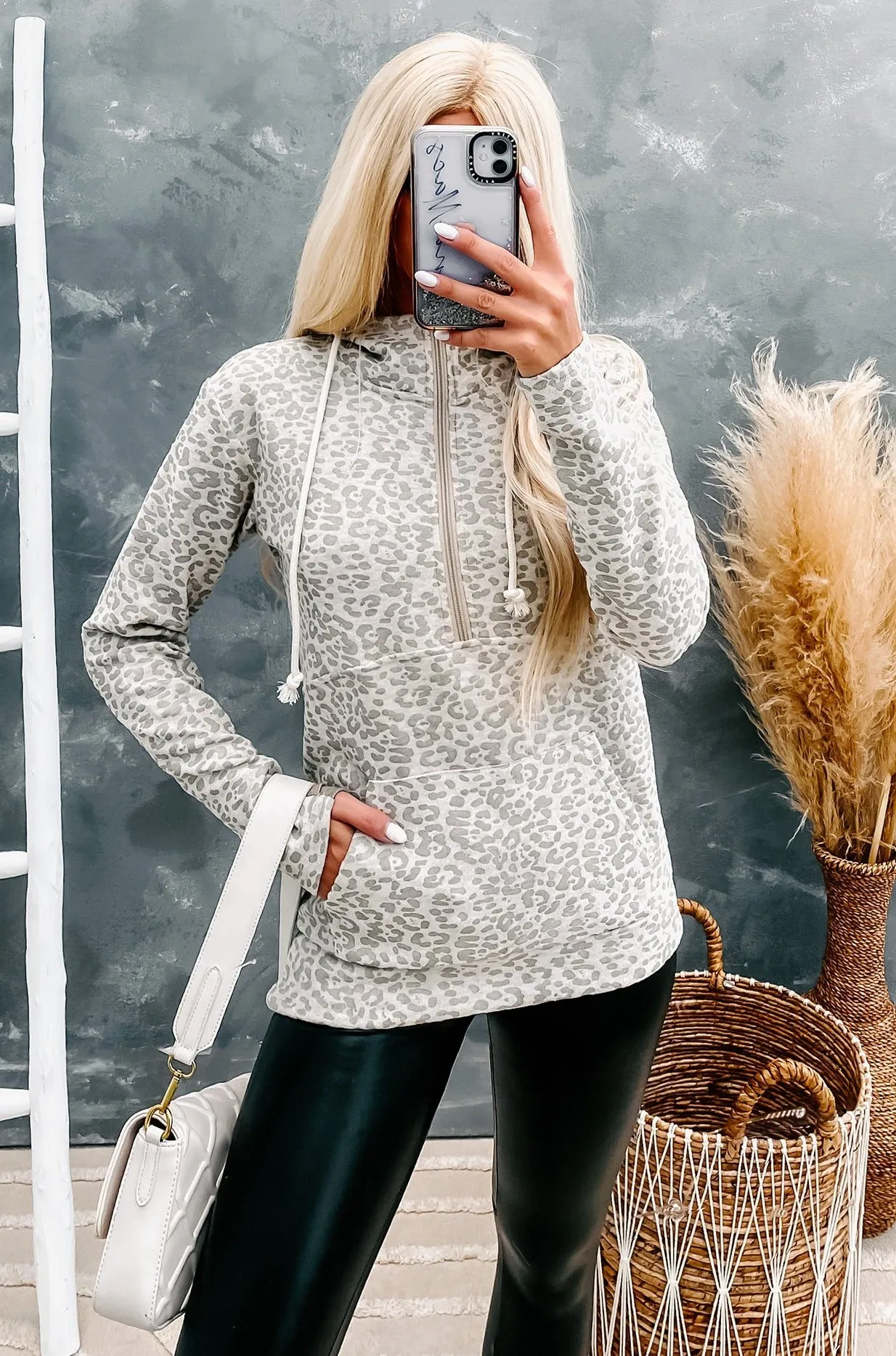 Travel Often Leopard Half-Zip Hoodie (Oatmeal)