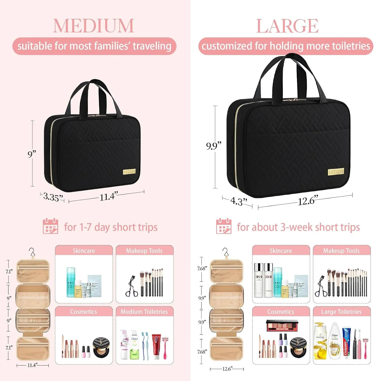 Travel Toiletry Bag Waterproof Makeup Bag With Hook for Women and Men
