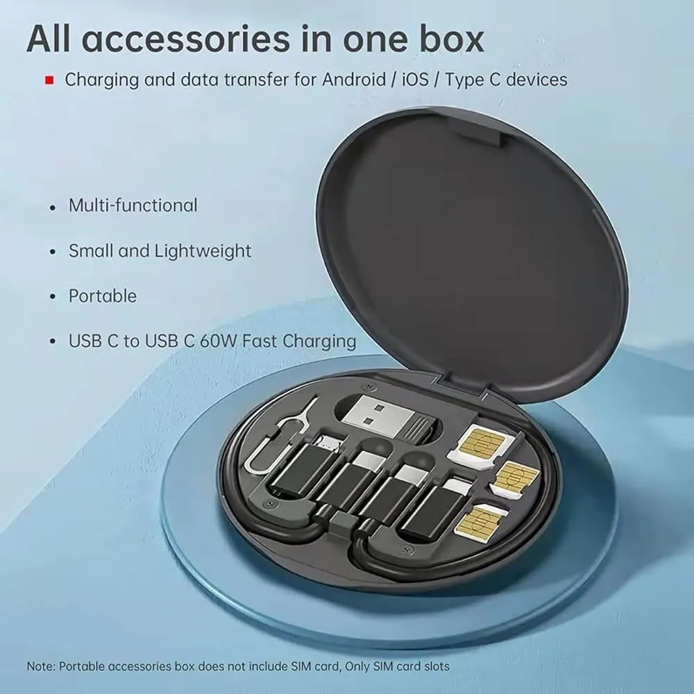 Travelest Multifunctional 60W Fast Charging data cable 3 in 1 USB cable set storage set - Black