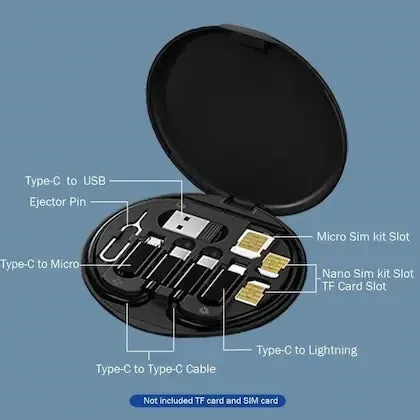 Travelest Multifunctional 60W Fast Charging data cable 3 in 1 USB cable set storage set - Black