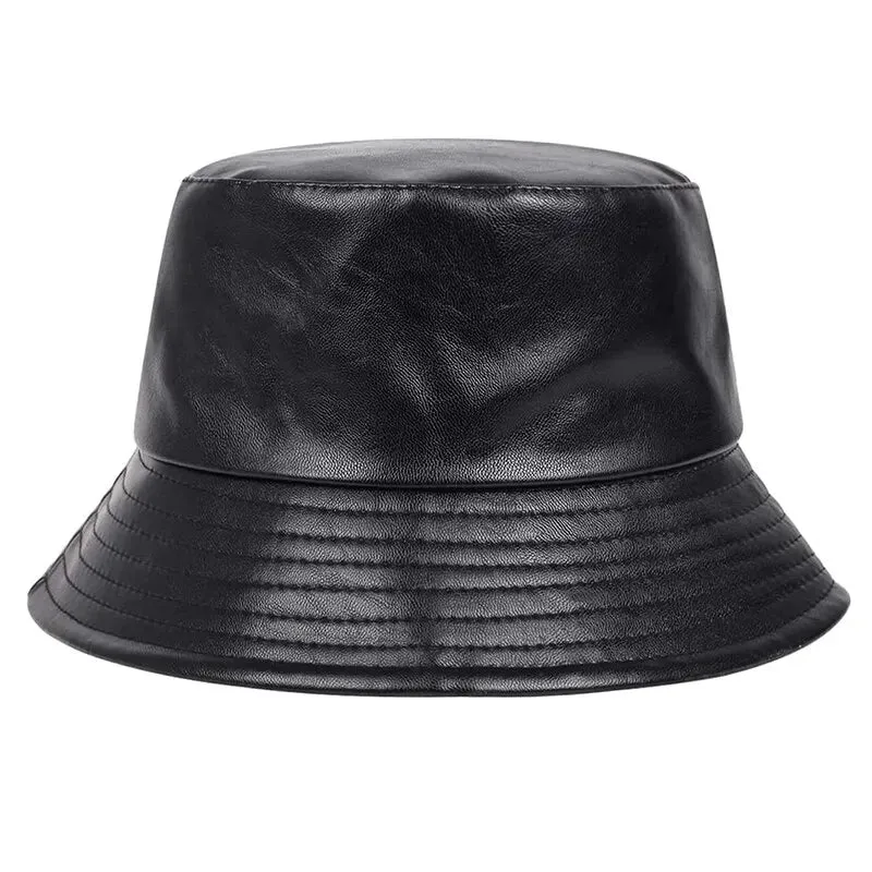 Trendy Faux Leather Bucket Hat – Stylish Waterproof Streetwear for Men & Women, Lightweight & Versatile Design