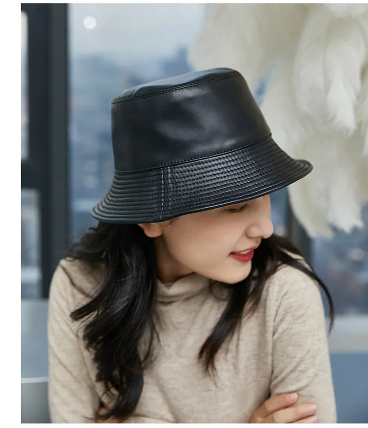 Trendy Faux Leather Bucket Hat – Stylish Waterproof Streetwear for Men & Women, Lightweight & Versatile Design