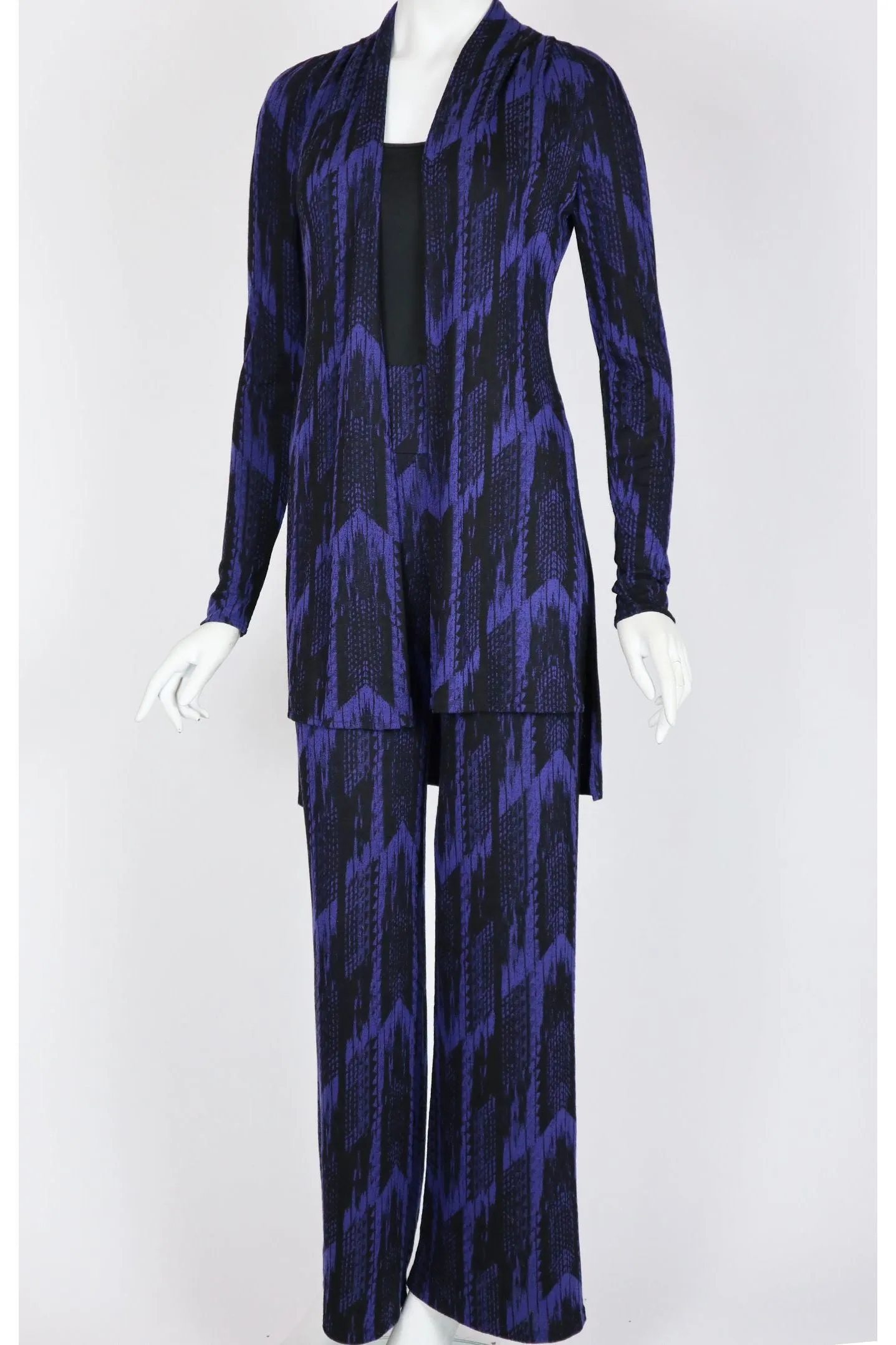 TRUDY Mid-length Long Sleeves Jacquard Duster with Side Slits