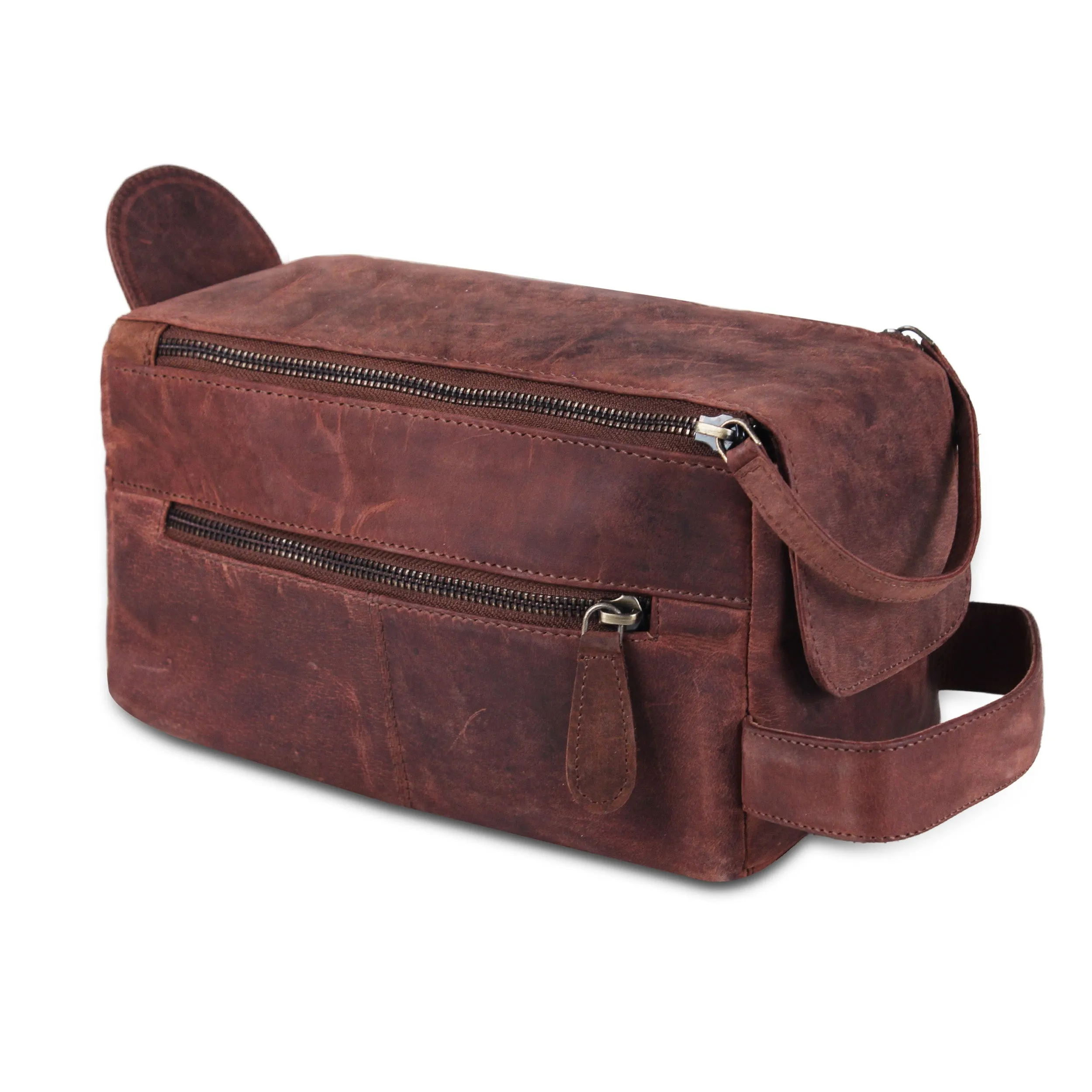 Vintage Dual Zipper Portable Travel Leather Bag