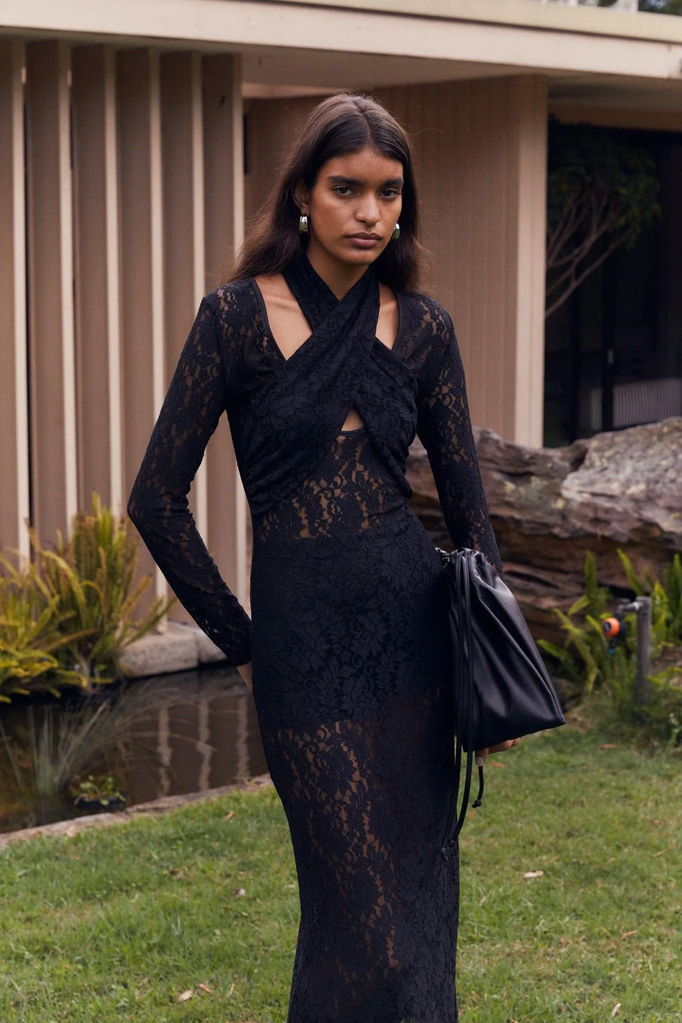 WAYWARD WRAP NECK MAXI DRESS | BLACK