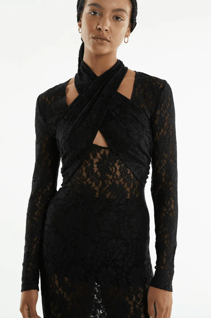 WAYWARD WRAP NECK MAXI DRESS | BLACK