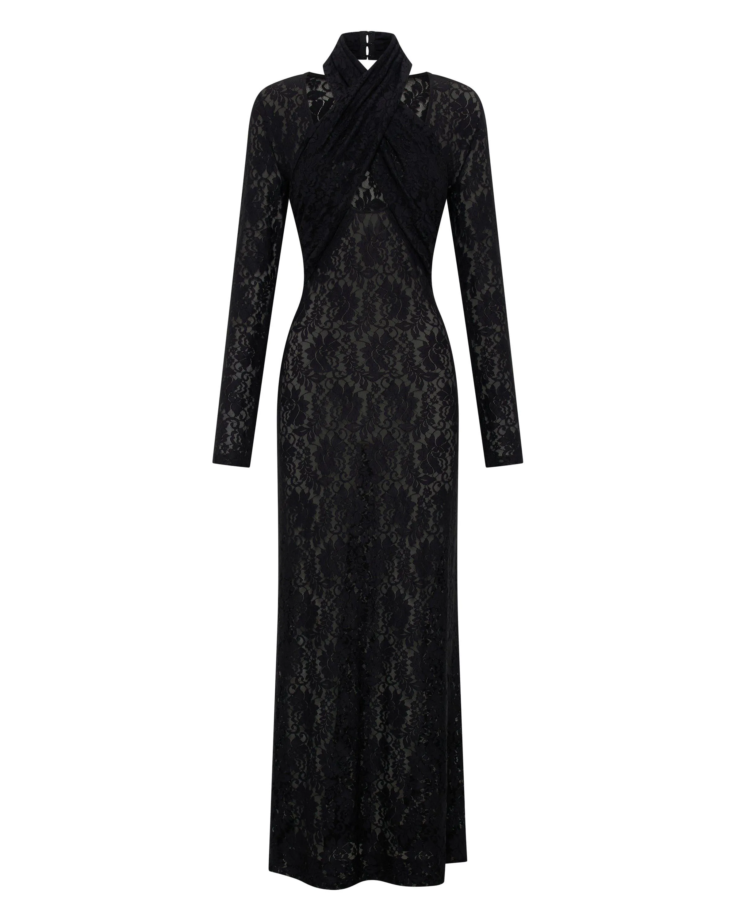 WAYWARD WRAP NECK MAXI DRESS | BLACK