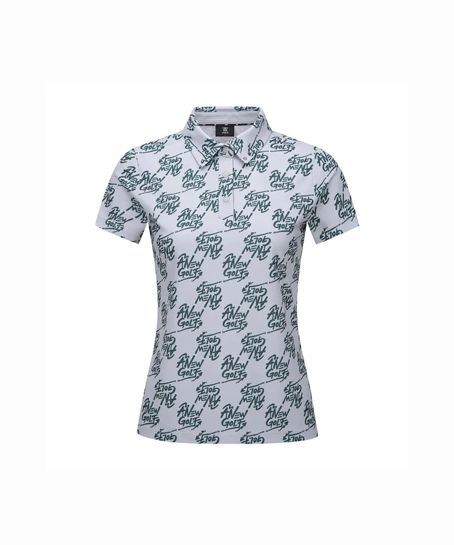 Women's Logo Pattern Short T-Shirt - Gray