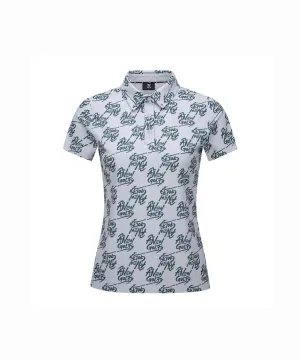 Women's Logo Pattern Short T-Shirt - Gray