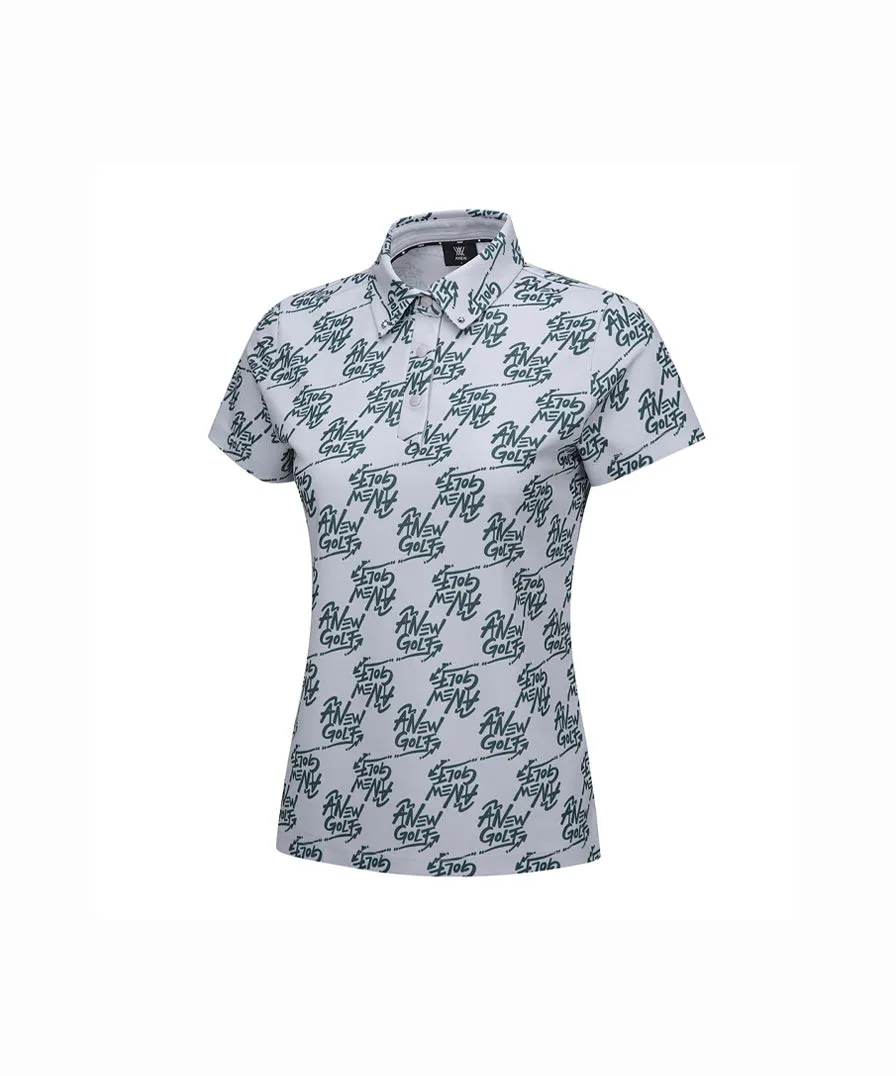 Women's Logo Pattern Short T-Shirt - Gray