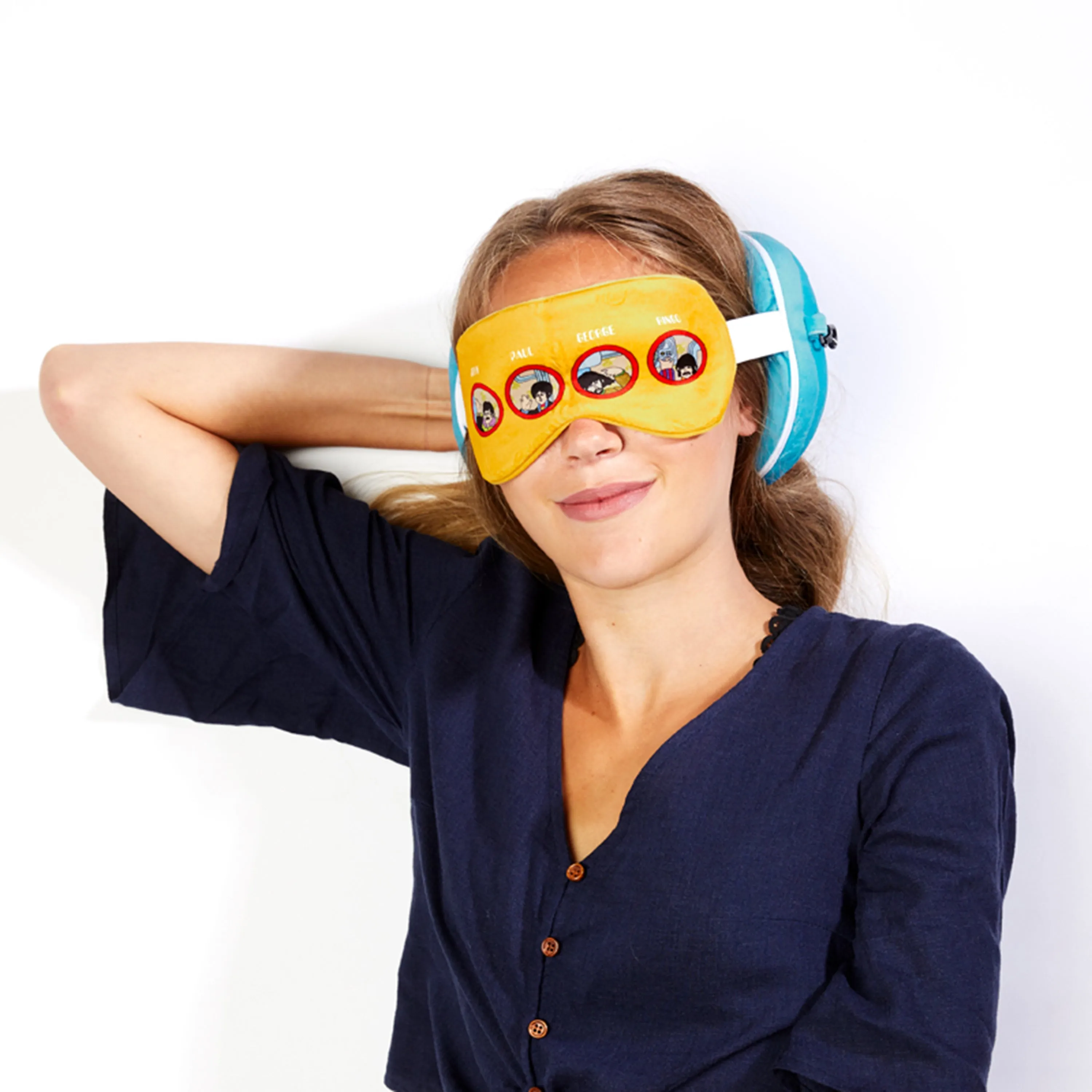Yellow Submarine Relaxeazzz Plush Round Travel Pillow & Eye Mask Set