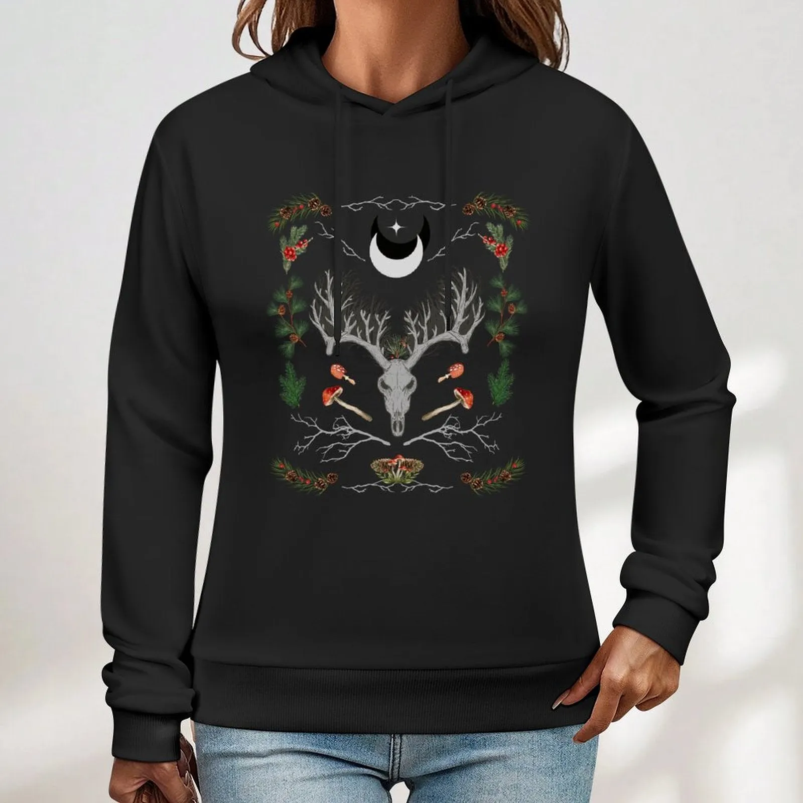 Yuletide Cotton Printed Hoodie - Winter Solstice Shirt, Goth X-Mas Clothing