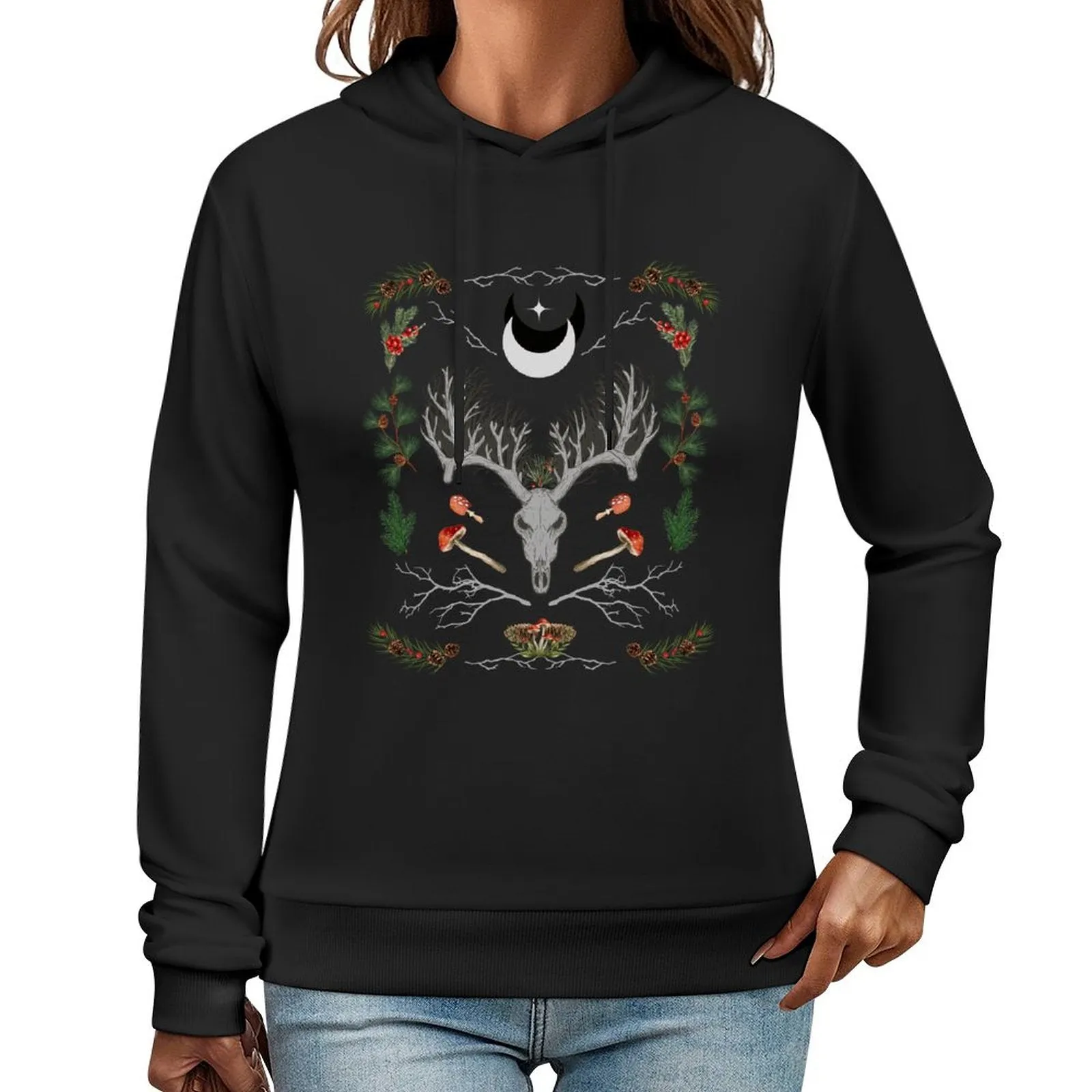 Yuletide Cotton Printed Hoodie - Winter Solstice Shirt, Goth X-Mas Clothing
