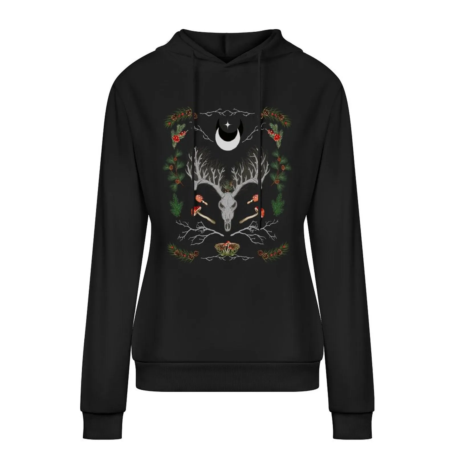 Yuletide Cotton Printed Hoodie - Winter Solstice Shirt, Goth X-Mas Clothing